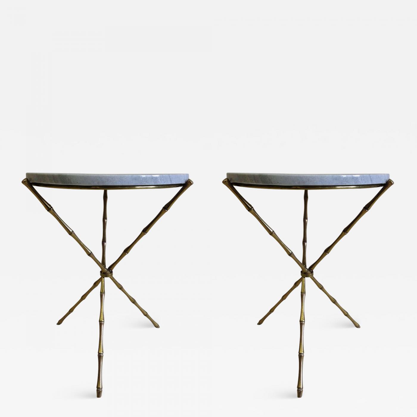 Pair of Brass Faux Bamboo Side Tables, Italy 60s