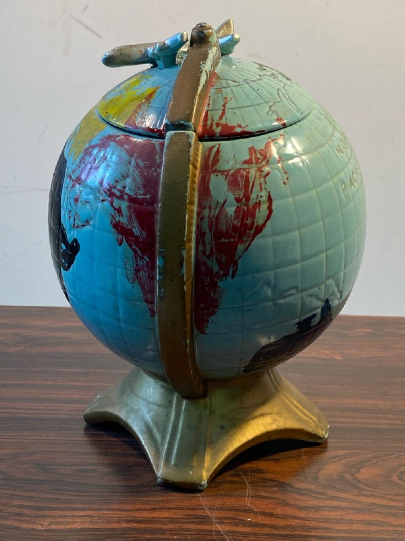 McCoy Pottery COLORFUL WORLD GLOBE WITH AIRPLANE COOKIE JAR BY McCOY