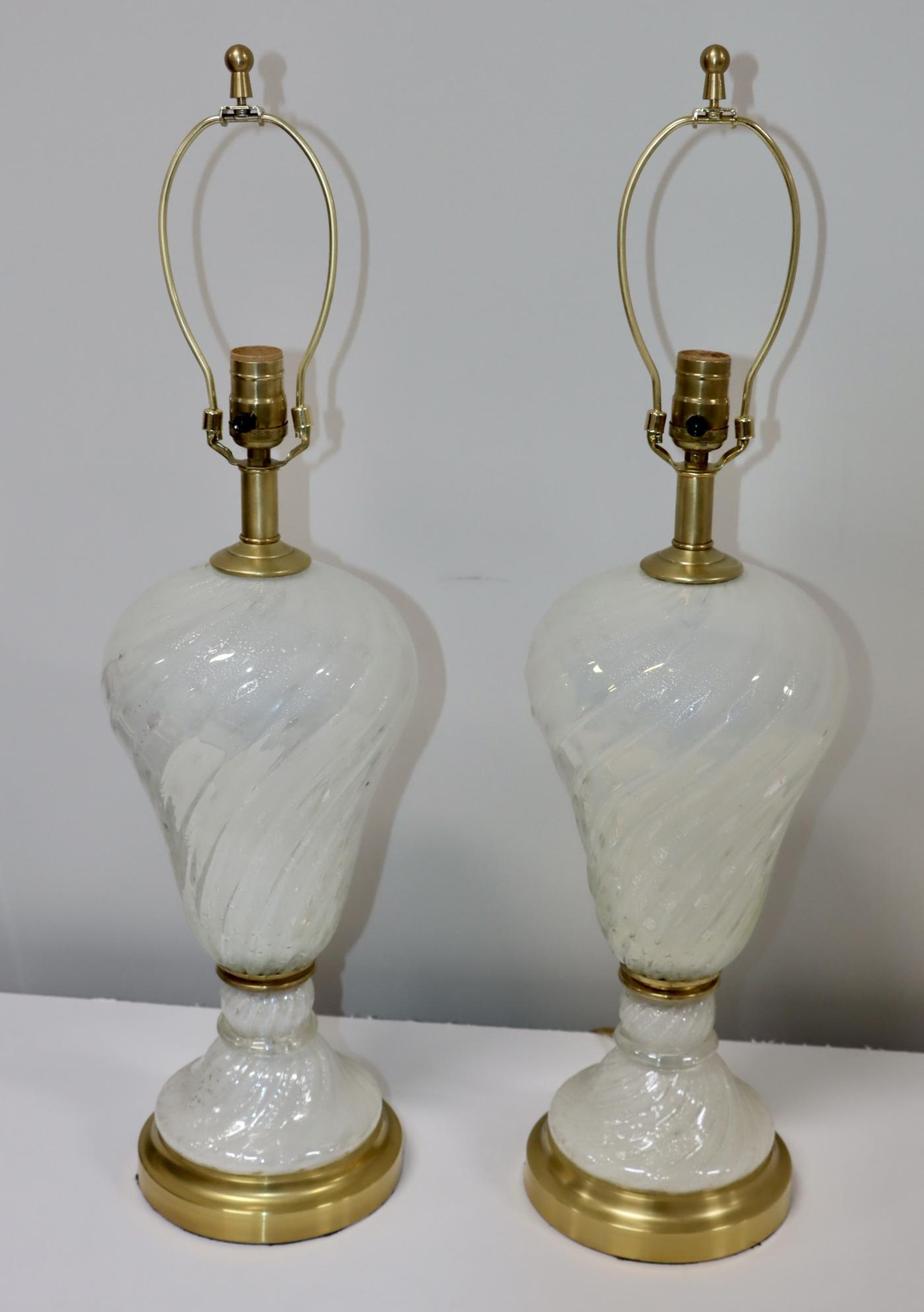 Murano Glass - 1950's Mid-Century Modern Murano Glass And Brass Table Lamps