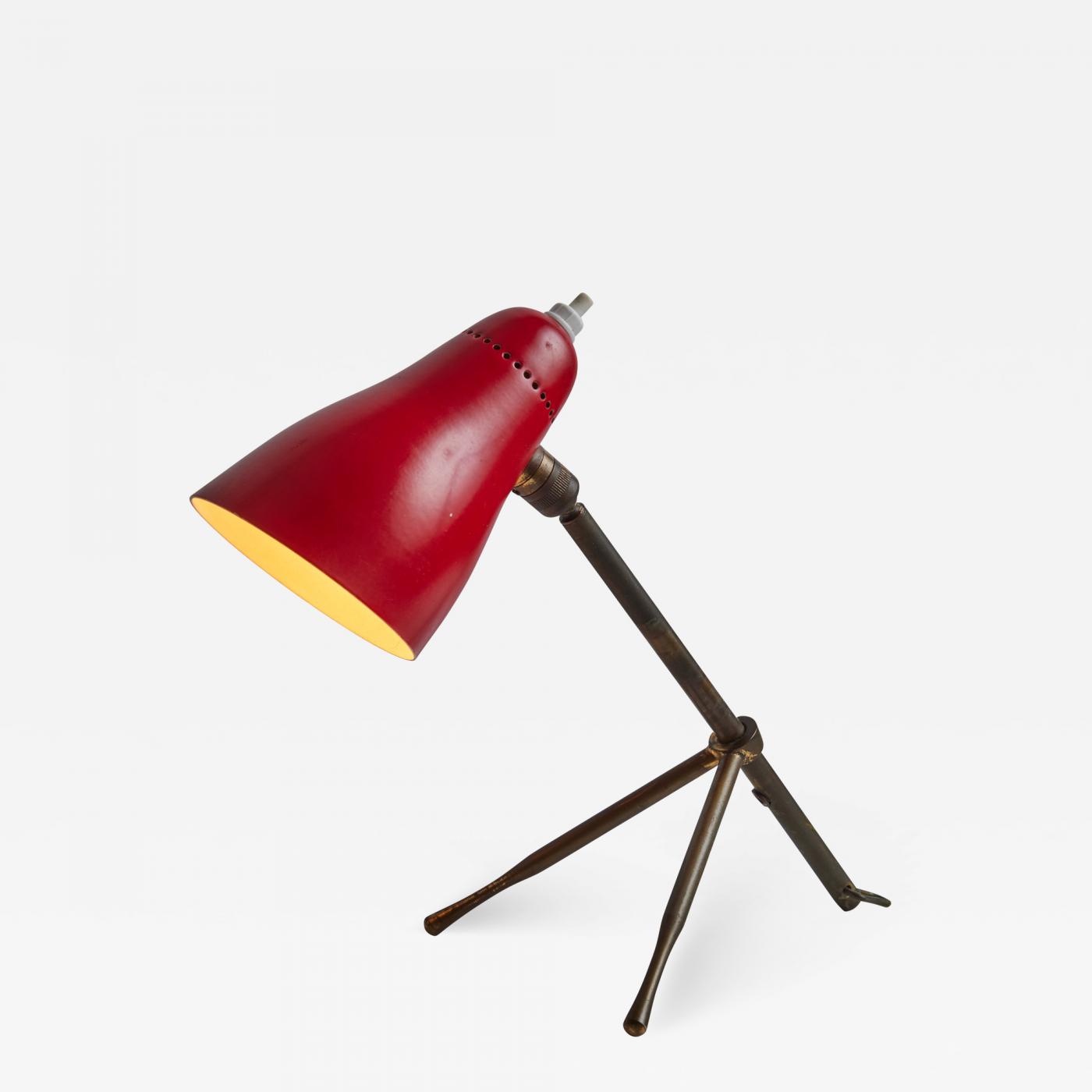 1950s Giuseppe Ostuni 'Ochetta' Red & Brass Wall or Table Lamp