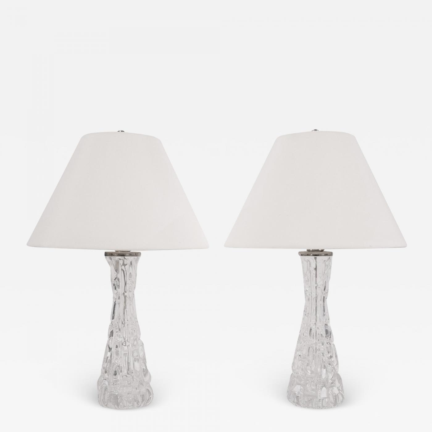 Orrefors Pair of Textured Glass Table Lamps by Carl Fagerlund for