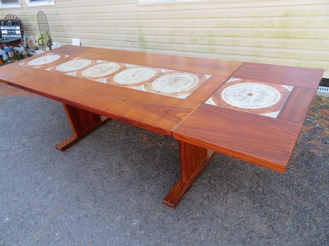 OxArt 1970s Ox Art Danish Rosewood Tile Drop Leaf Dining Table Midcentury