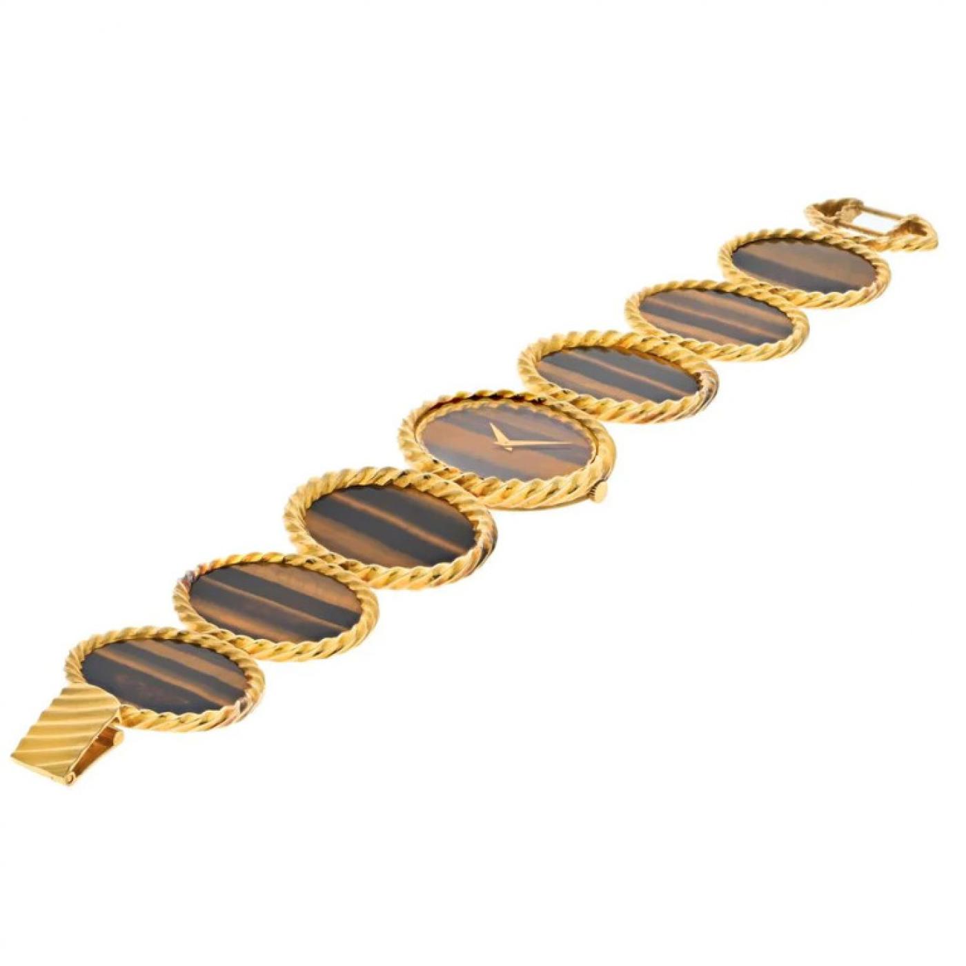 Piaget Piaget 18k Yellow Gold 1970s Tiger Eye Oval Link Watch 2191