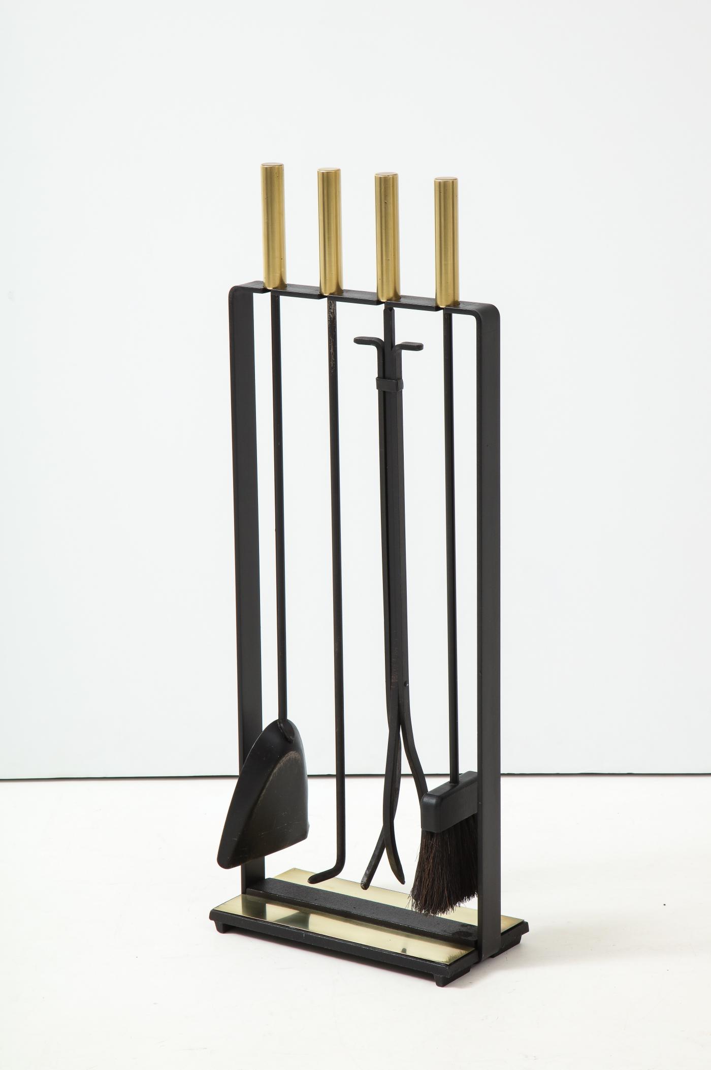 Pilgrim Manufacturing 1960's Modernist Brass Fireplace Tools By Pilgrim