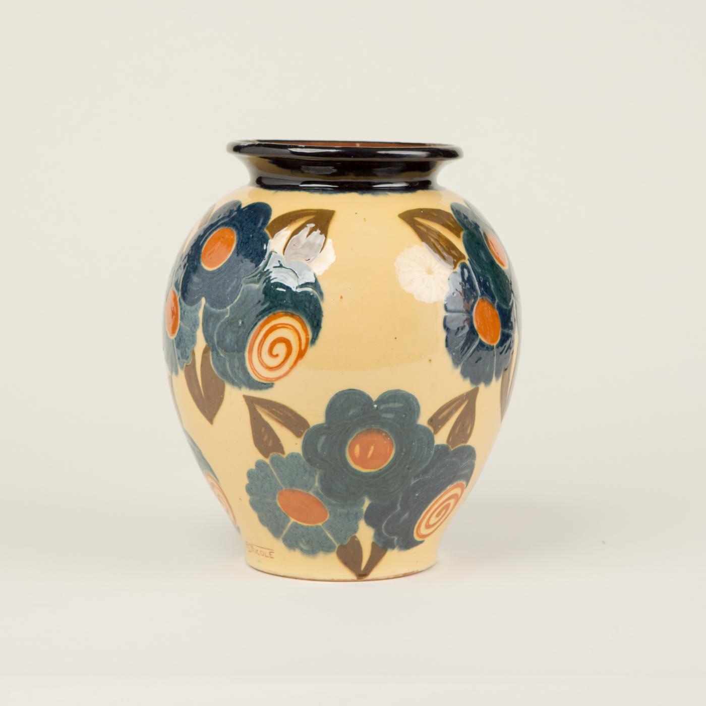 René Nicole French Art Deco ceramic flower vase by René Nicole