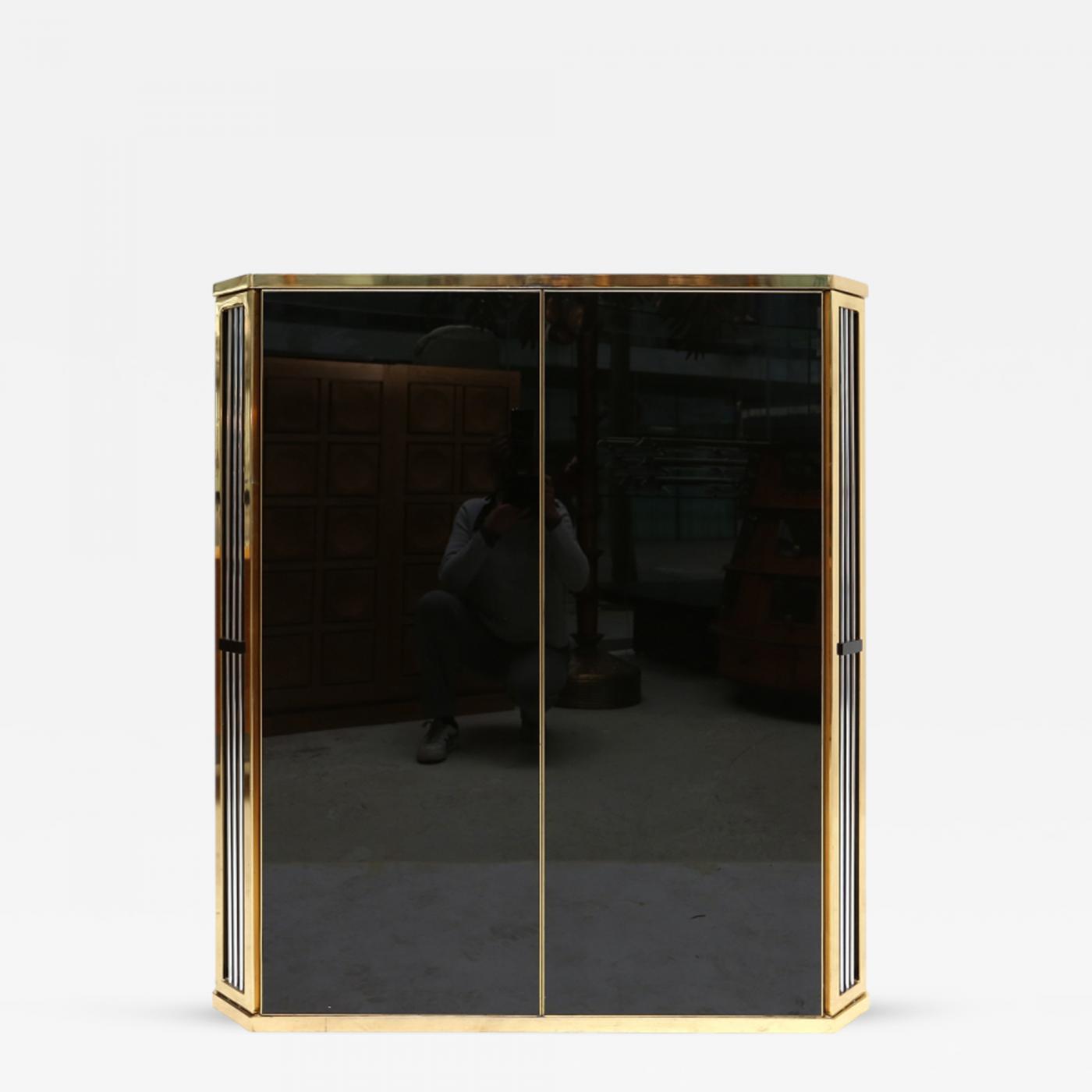 Roche Bobois - Black Glass & Brass Cabinet