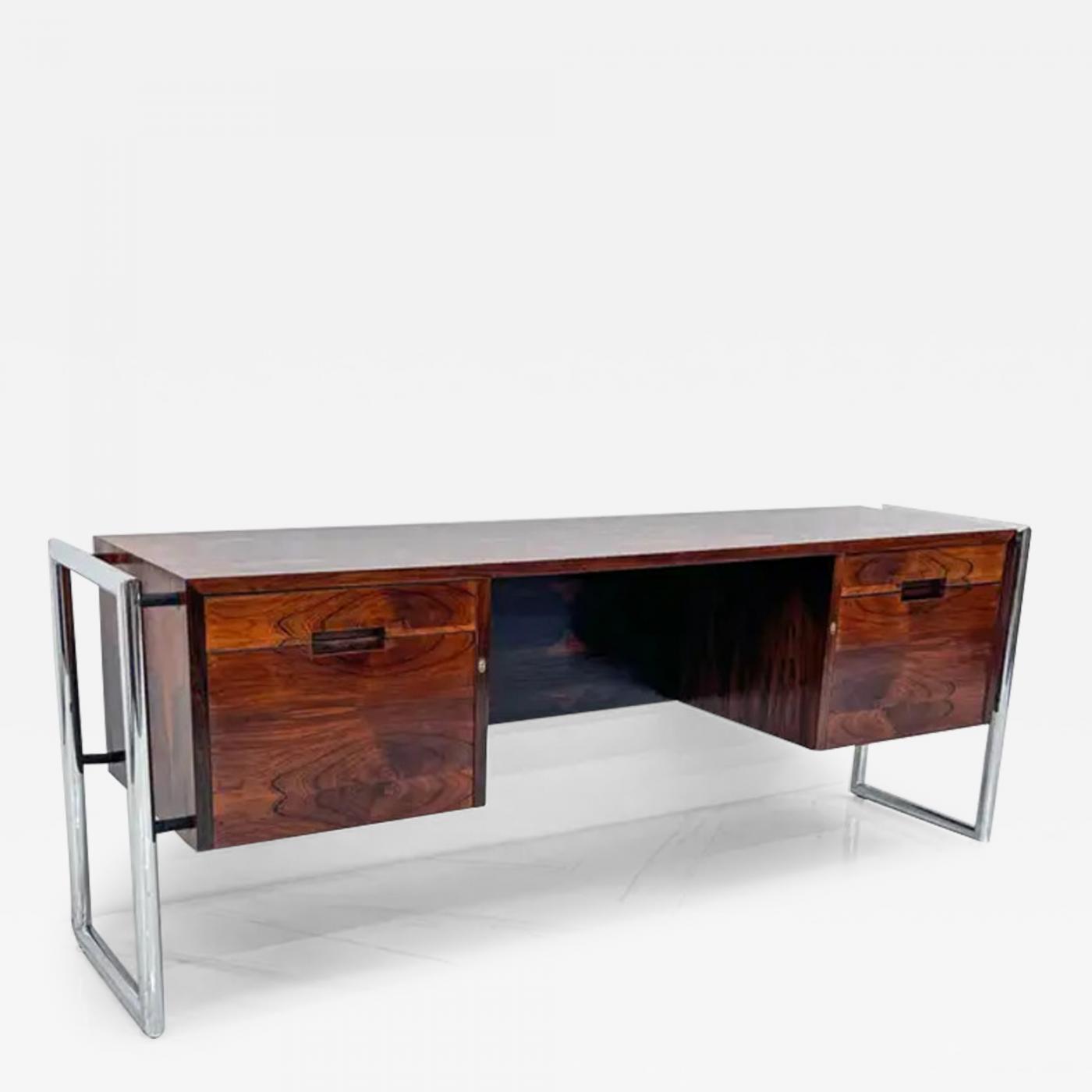 SUPER COOL 1970'S SPACE AGE MOD TUBULAR CHROME DESK W ROSEWOOD TOP