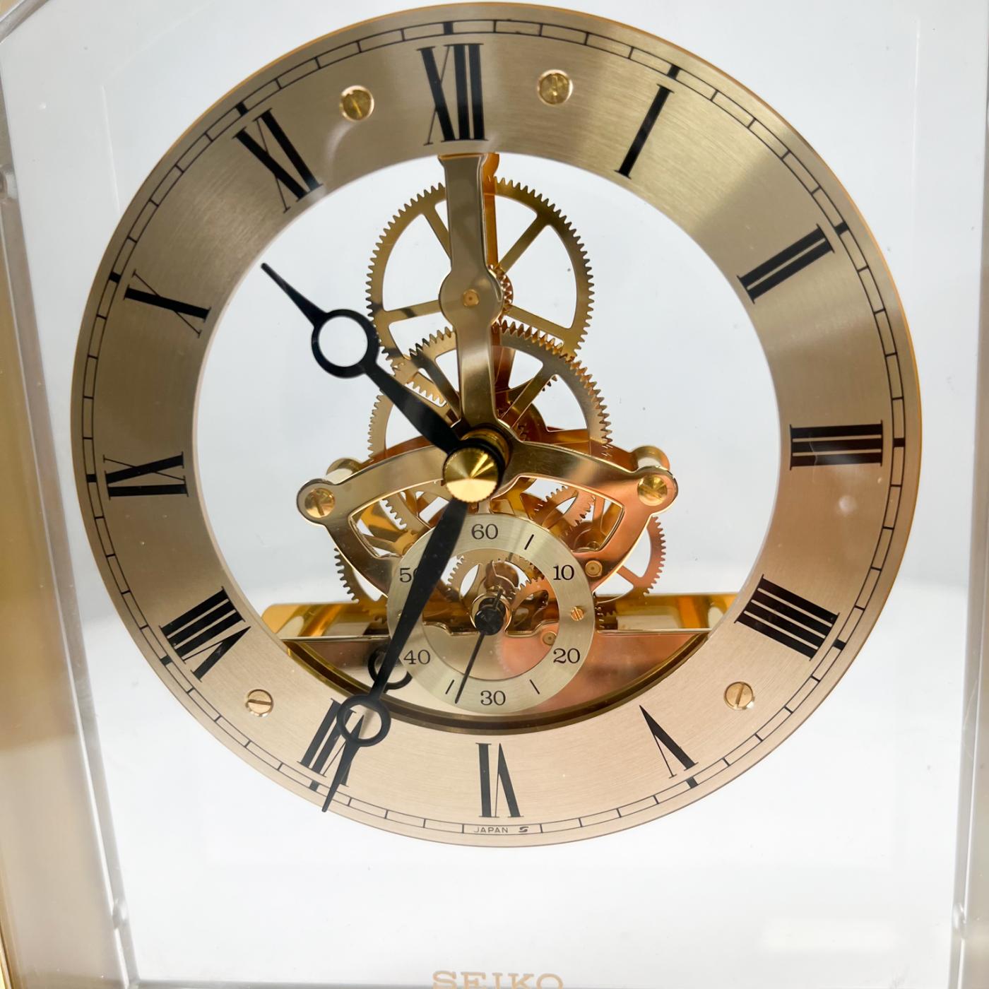 Seiko 1980s Modern Seiko Quartz Skeleton Desk Clock in Brass