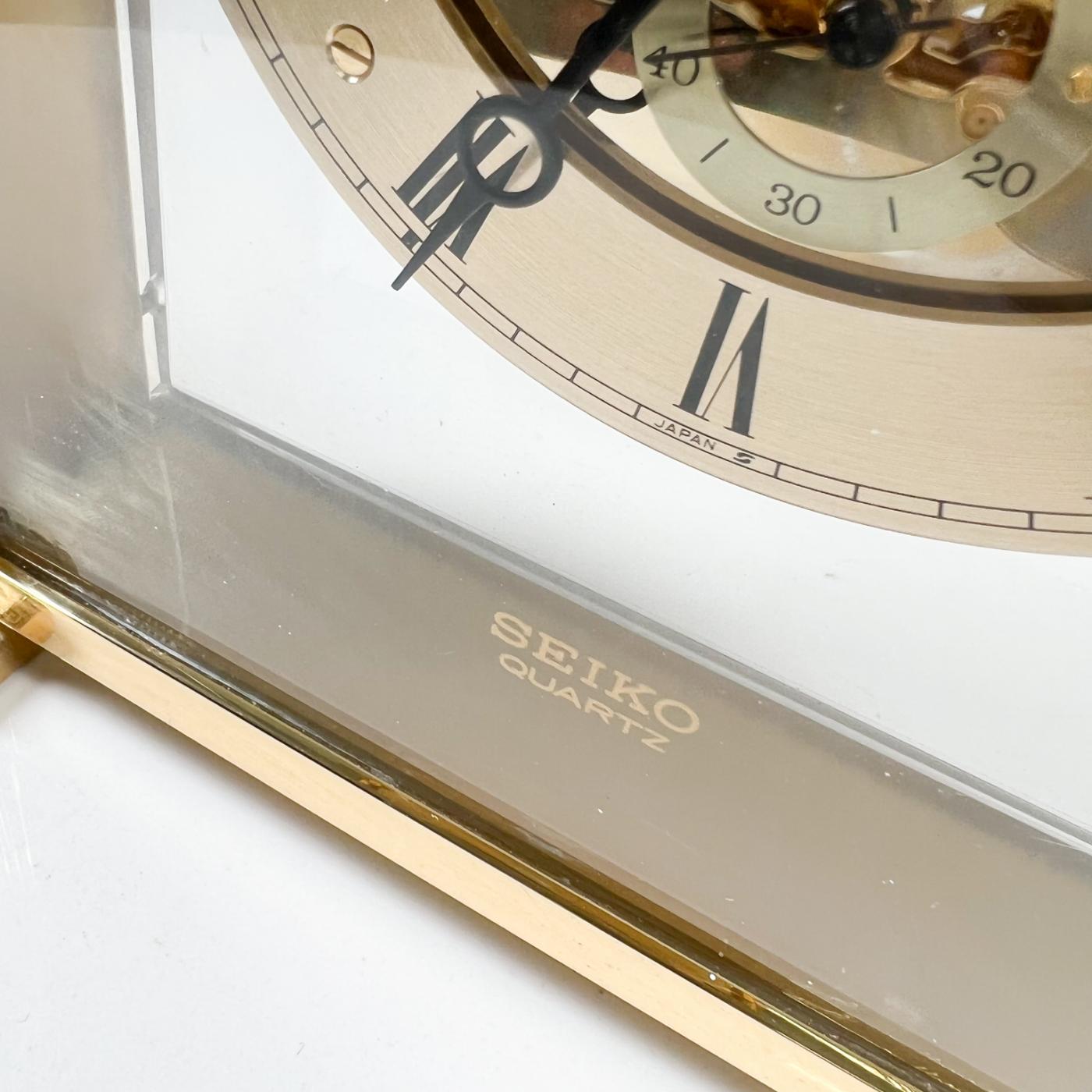 Seiko 1980s Modern Seiko Quartz Skeleton Desk Clock in Brass
