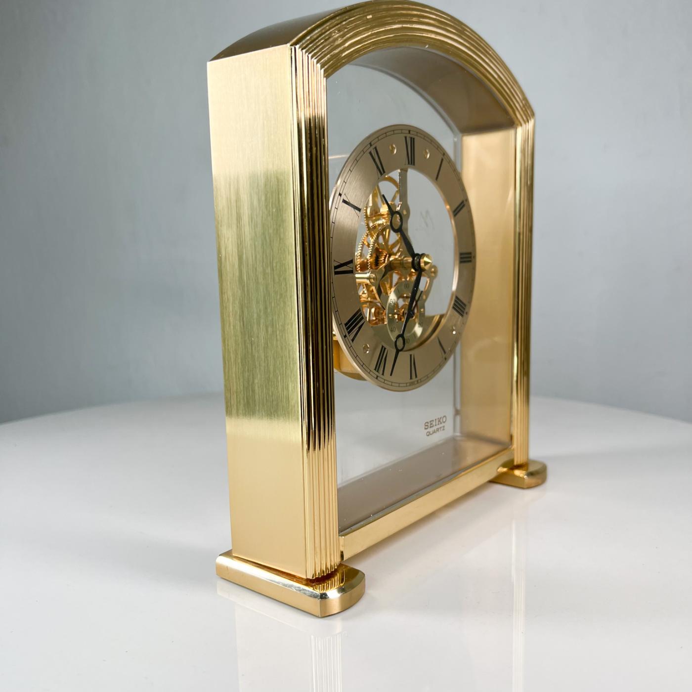 Seiko 1980s Modern Seiko Quartz Skeleton Desk Clock in Brass