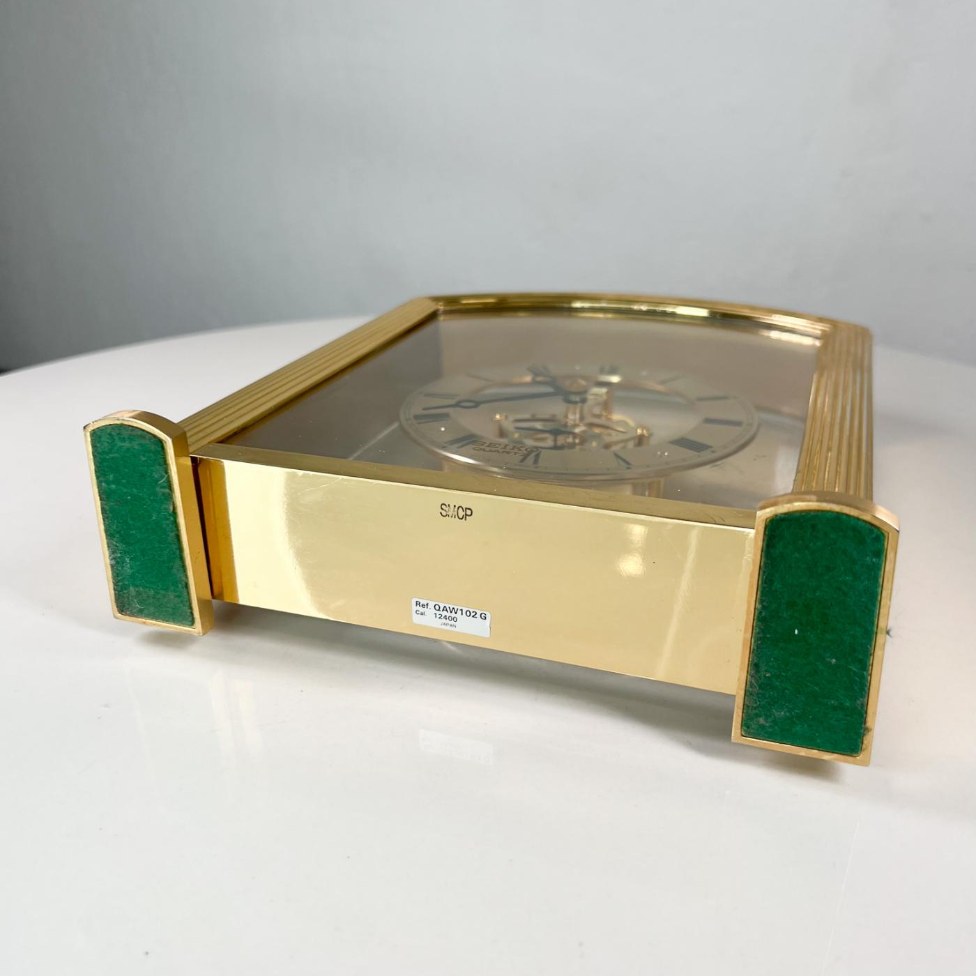 Seiko 1980s Modern Seiko Quartz Skeleton Desk Clock in Brass