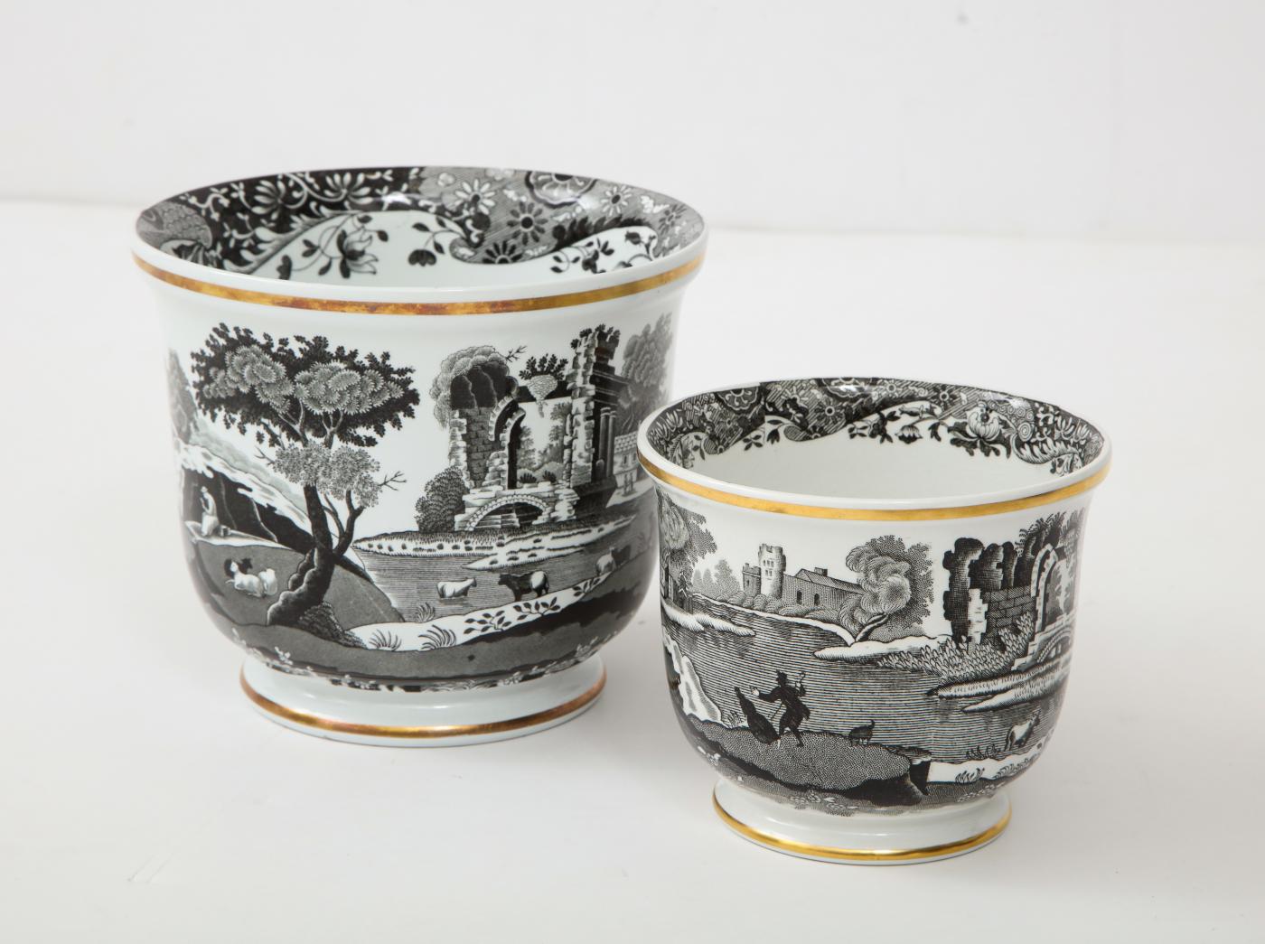 Spode Pair of Spode Black and White Cachepots