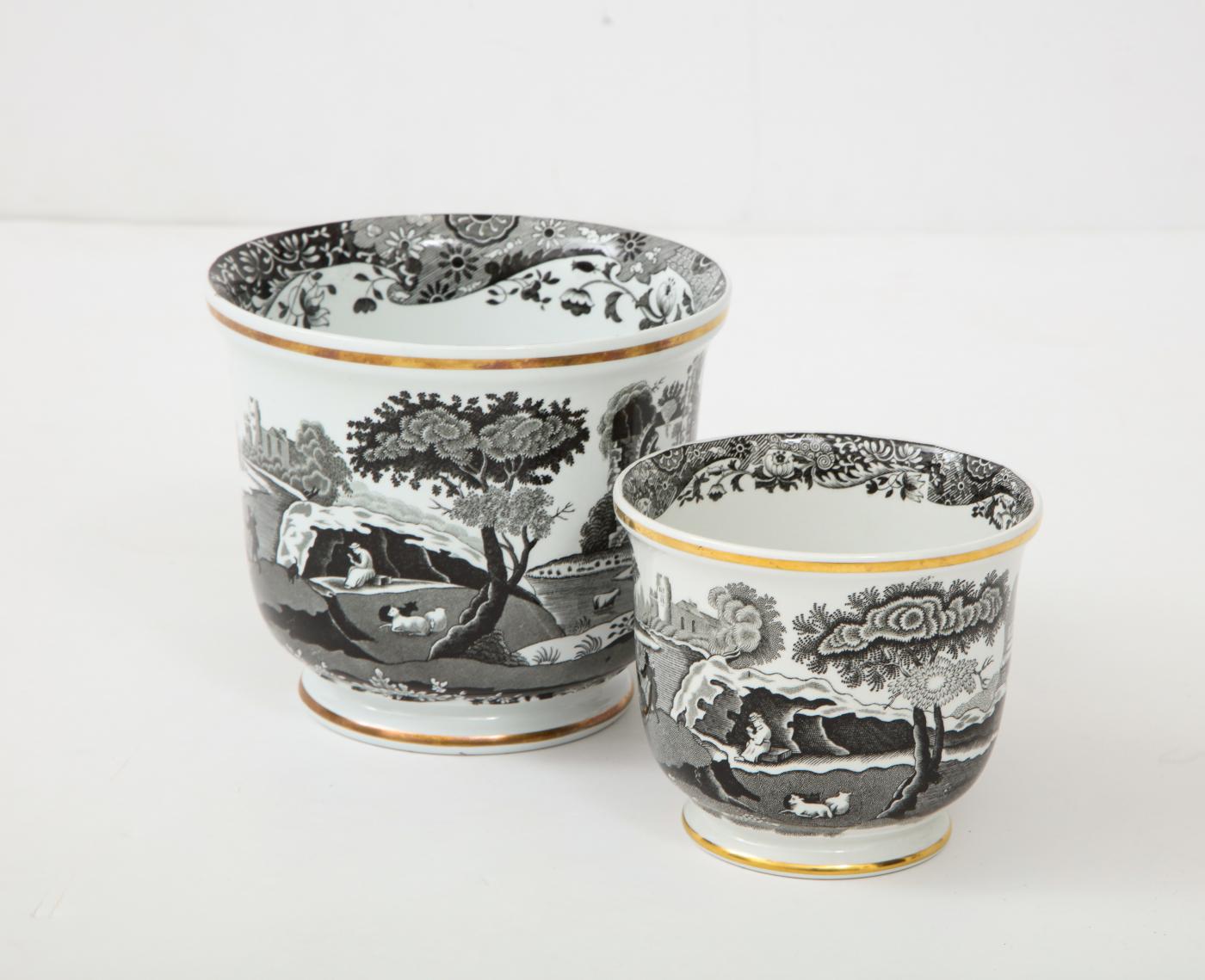 Spode Pair of Spode Black and White Cachepots
