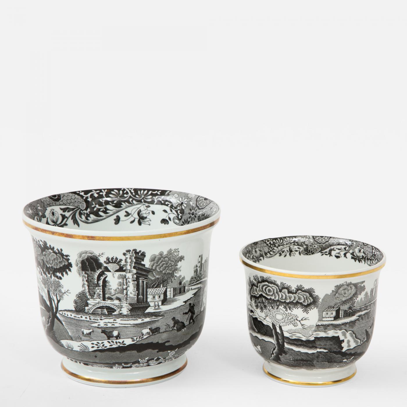 Spode Pair of Spode Black and White Cachepots