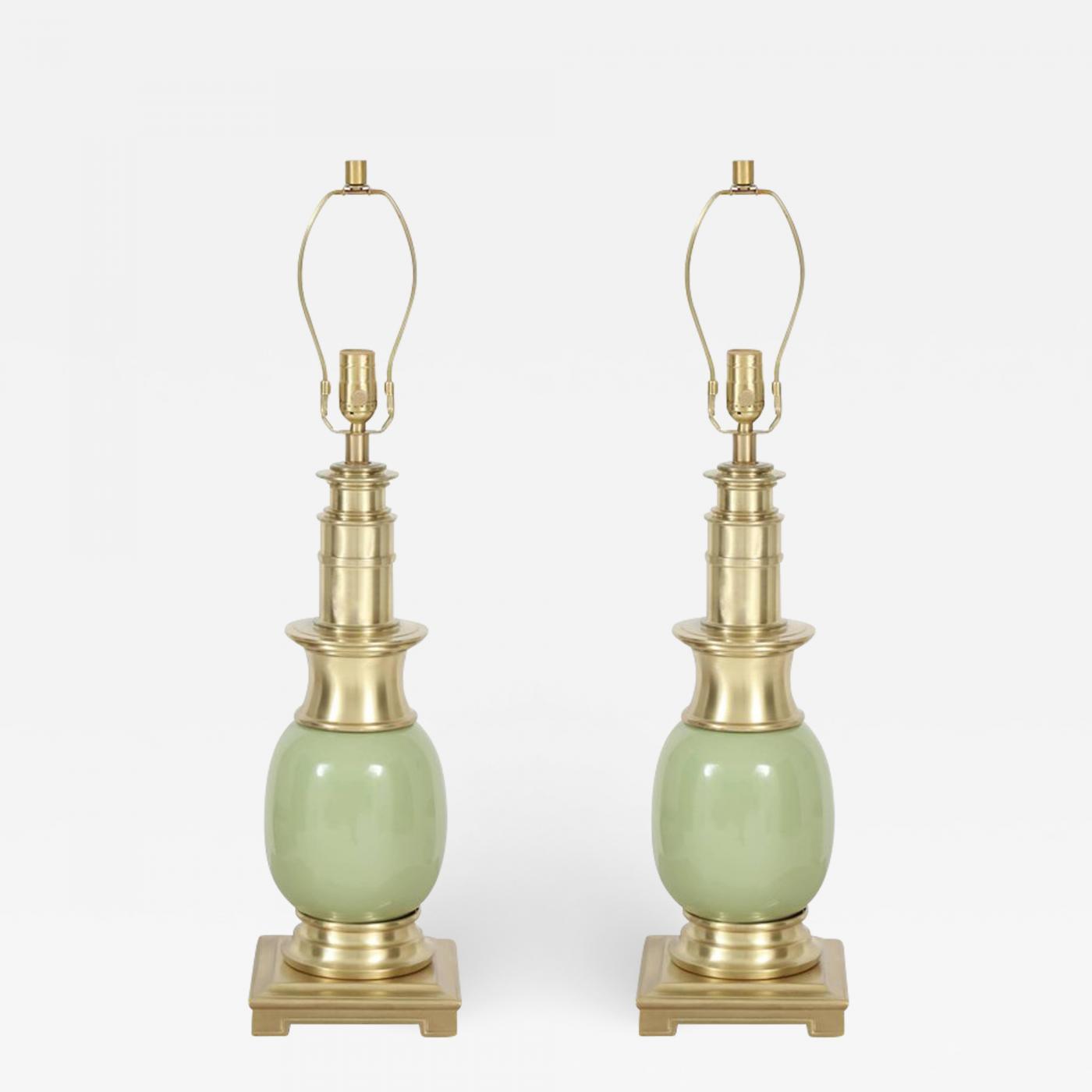 Stiffel Lamp Company - Celadon Green Ceramic, Brass Lamps