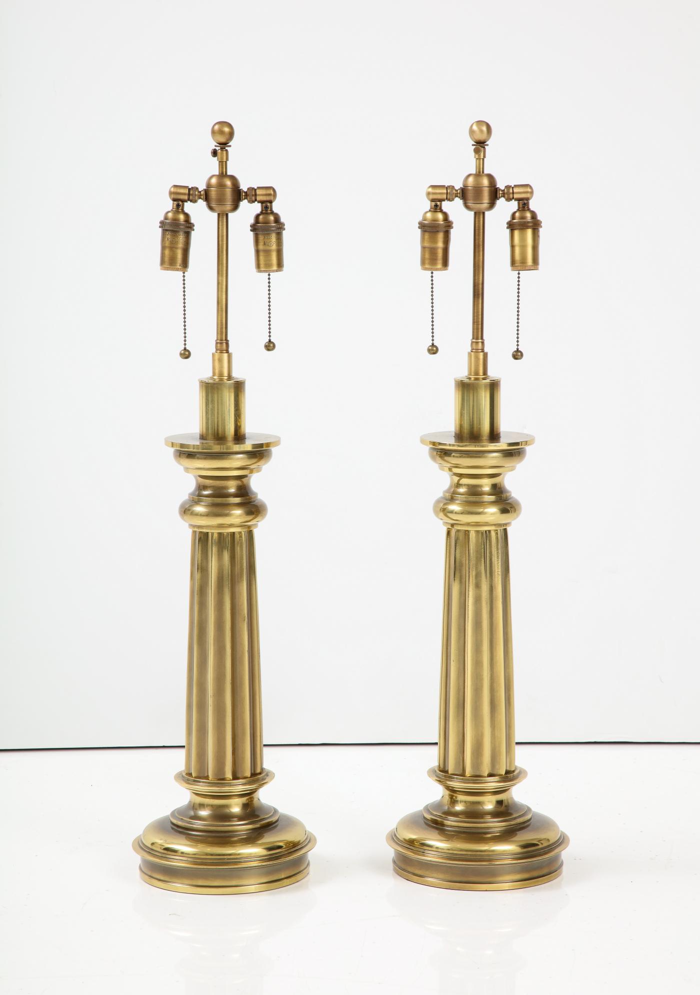Stiffel Lamp Company Pair of Antique Brass Column Lamps by Stiffel