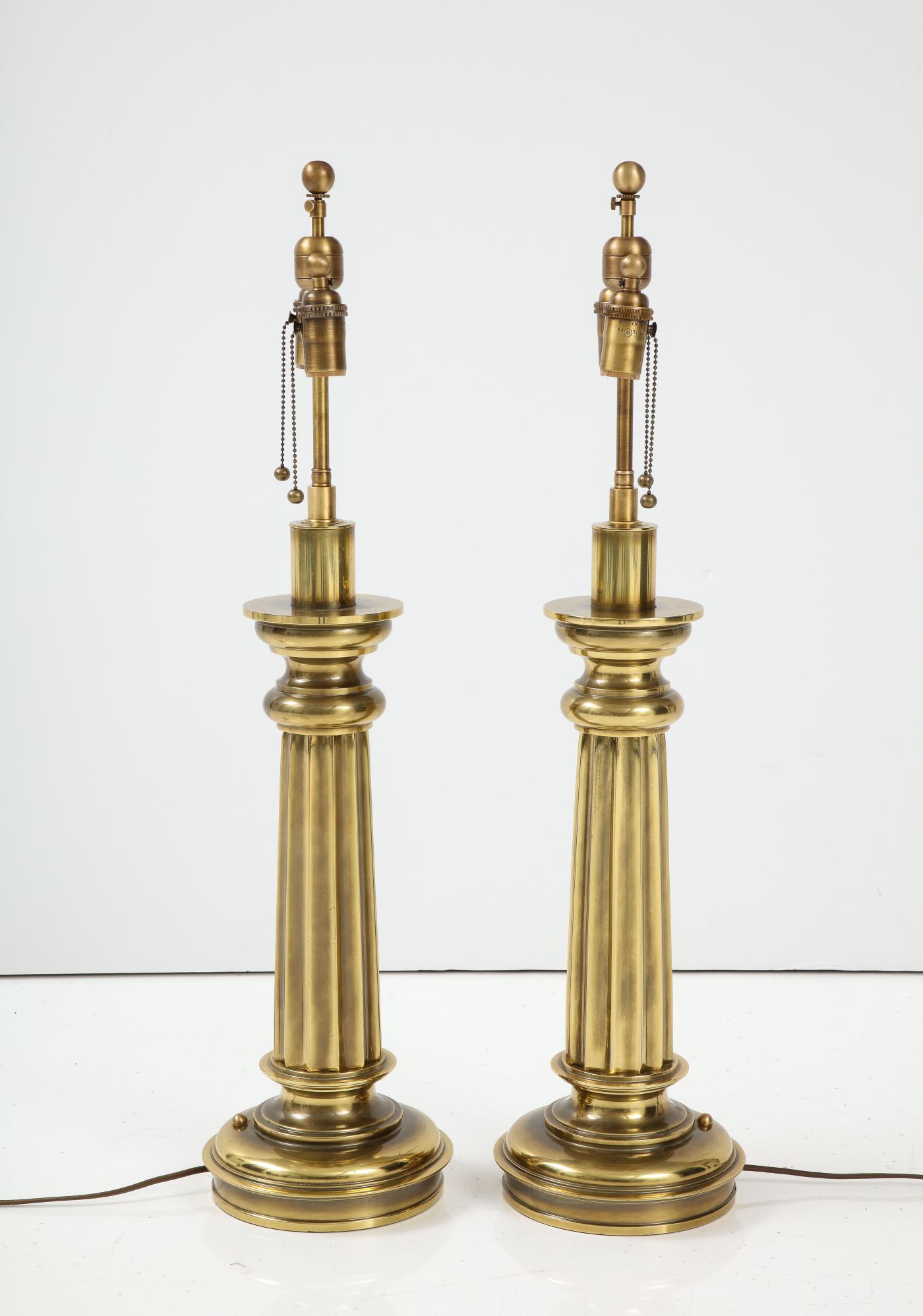 Stiffel Lamp Company Pair of Antique Brass Column Lamps by Stiffel