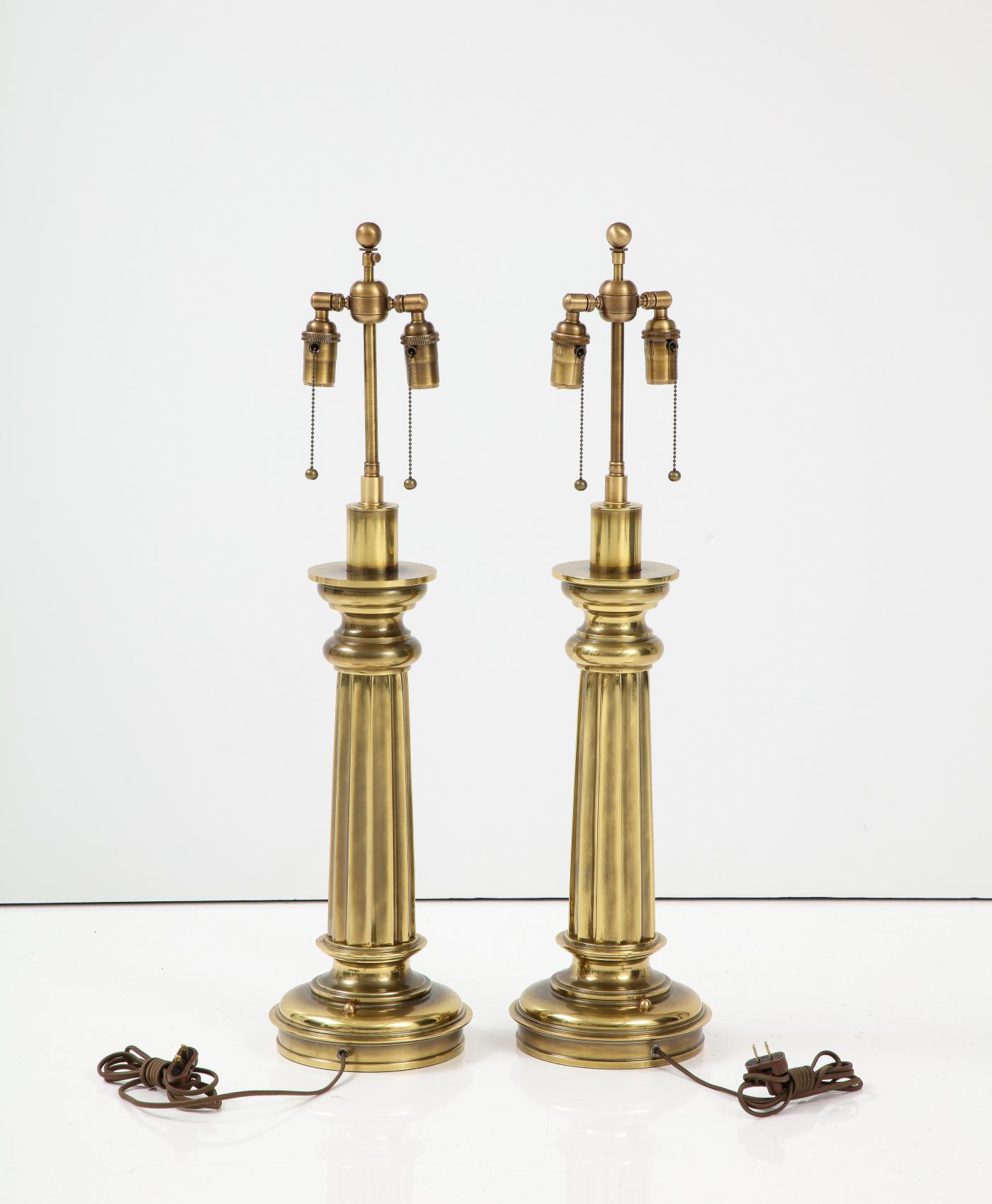 Stiffel Lamp Company Pair of Antique Brass Column Lamps by Stiffel