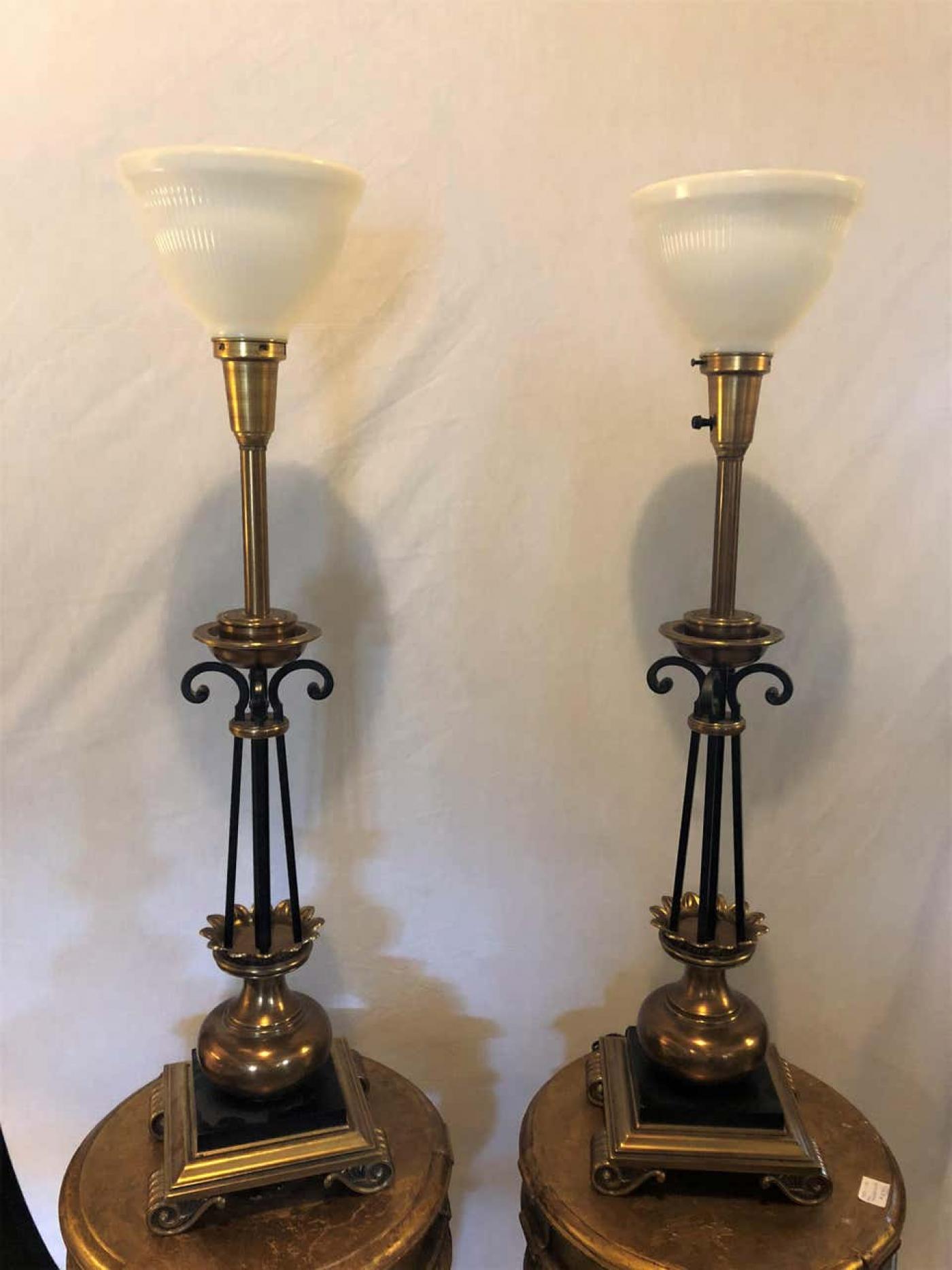 Stiffel Lamp Company Pair of Hollywood Regency Stiffel Co. Brass and