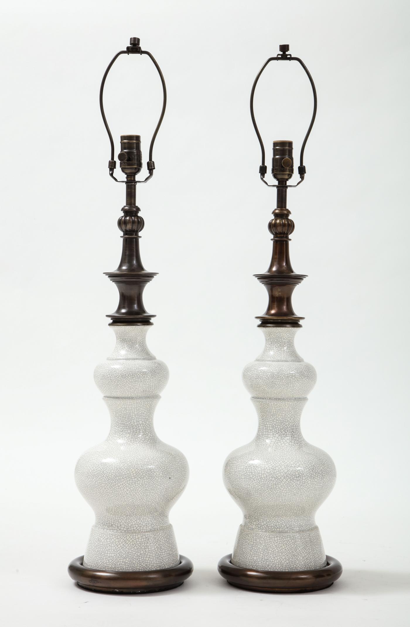 Stiffel Lamp Company Stiffel Bronze, Crackled Porcelain Lamps