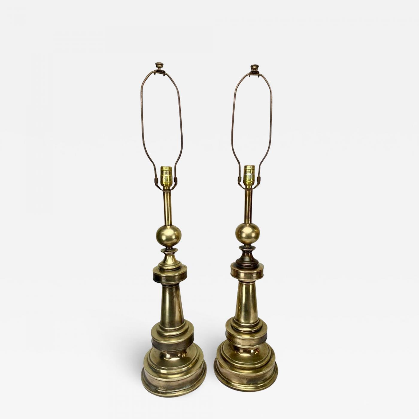 Pair Of Mid-Century Modernist Stiffel Brass Candlestick Table