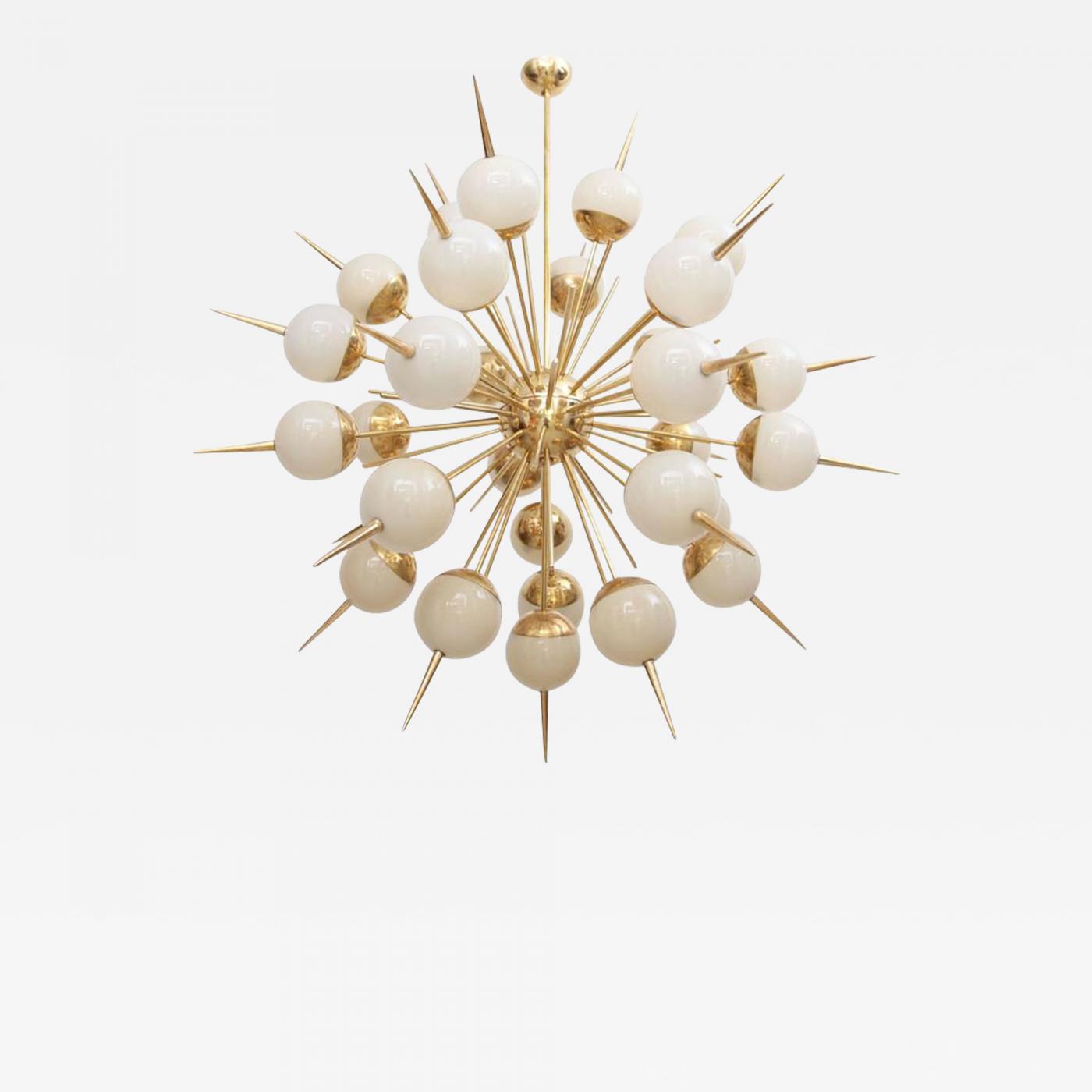 Stilnovo Attributed Brass & Glass Chandelier Stilnovo Attributed Brass & Glass Chandelier