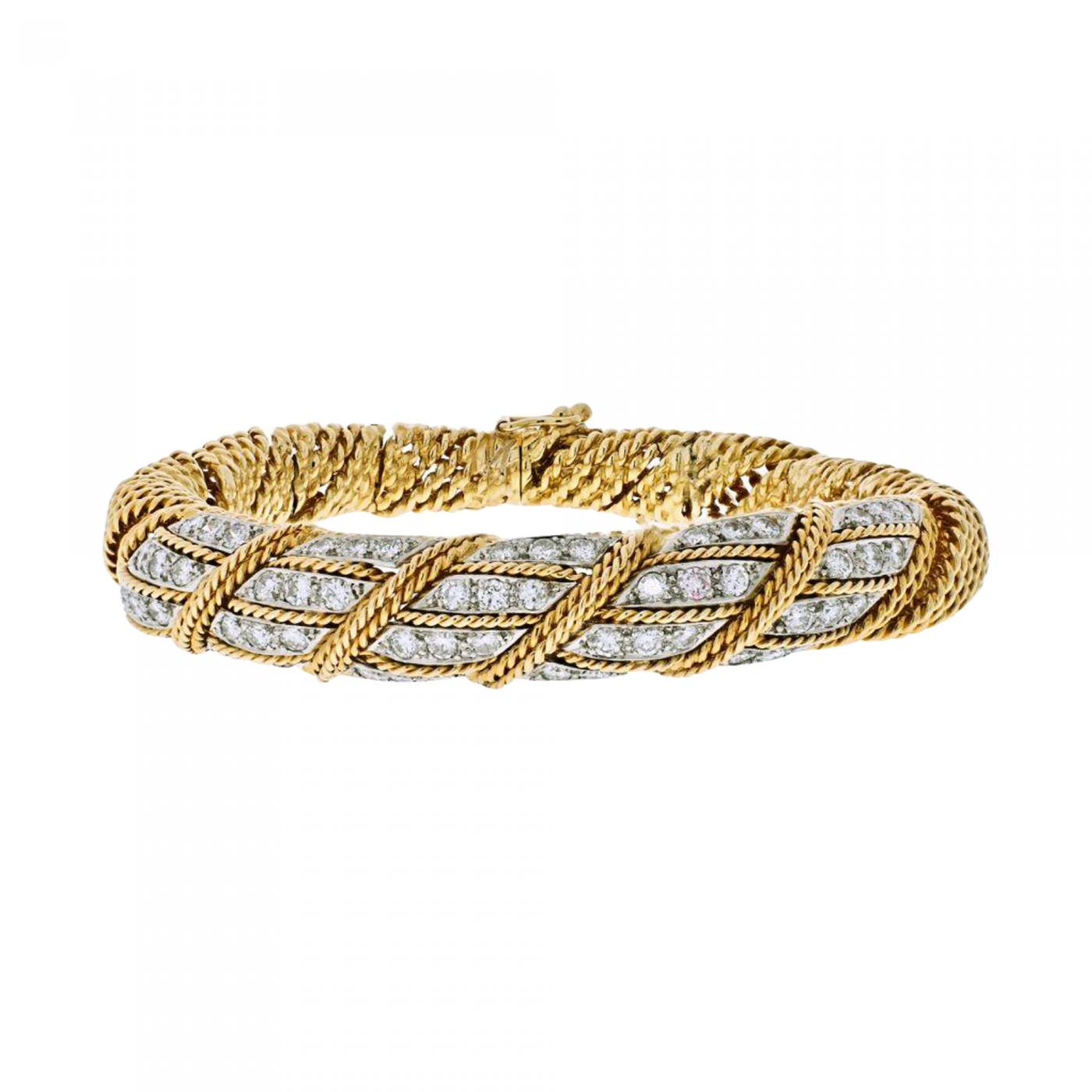 Tiffany & Co. Authentic 18k Yellow Gold and Diamond Hinged Bangle