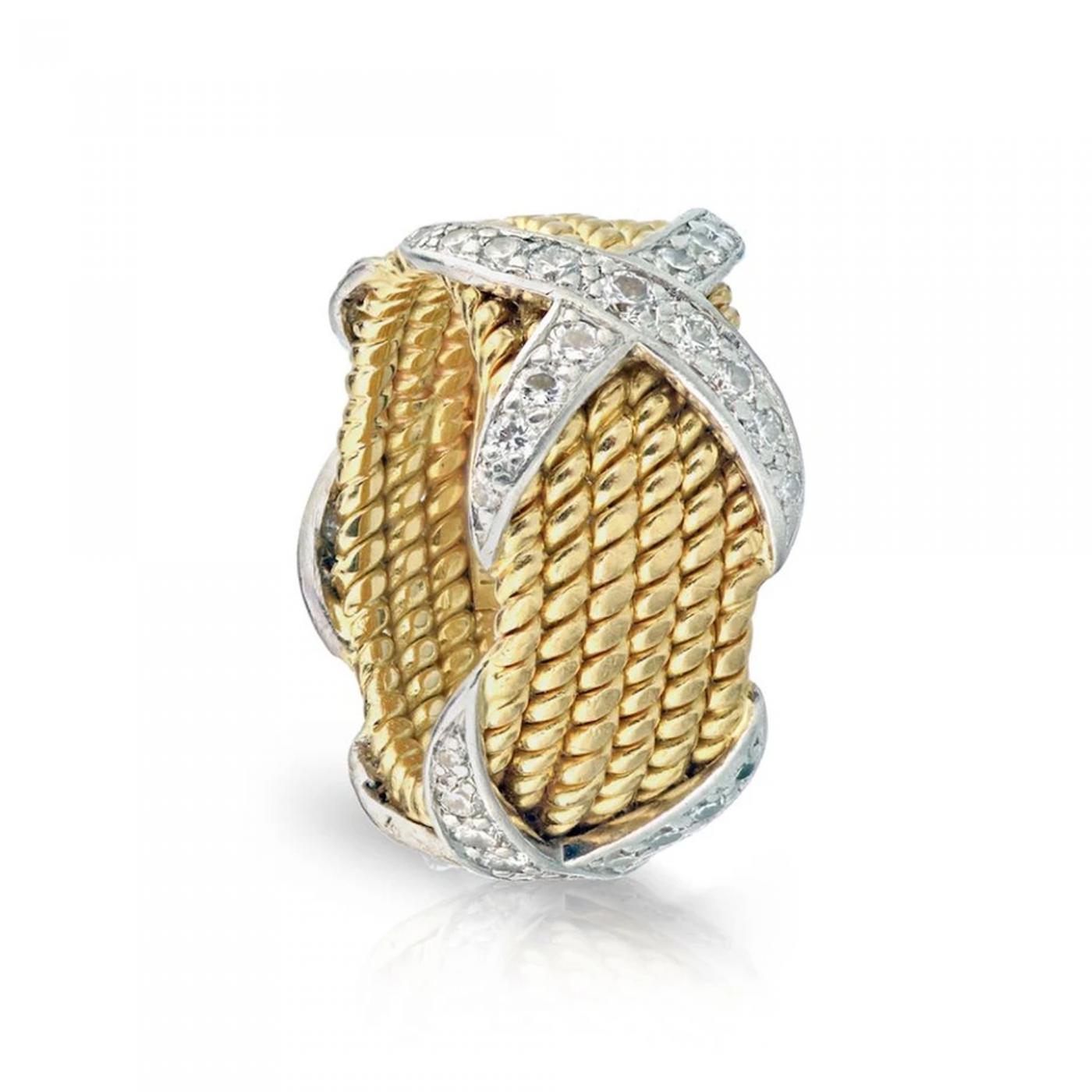 Tiffany & Co Schlumberger 18K Yellow Gold Diamond Rope Ring