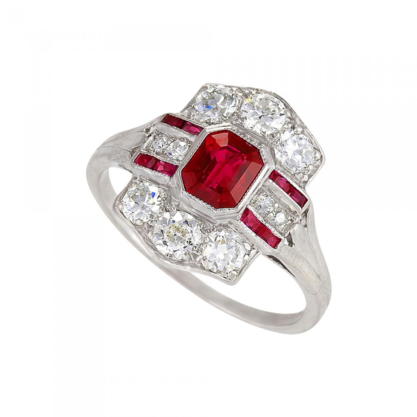 Art Deco Ruby, Diamond and Platinum Ring