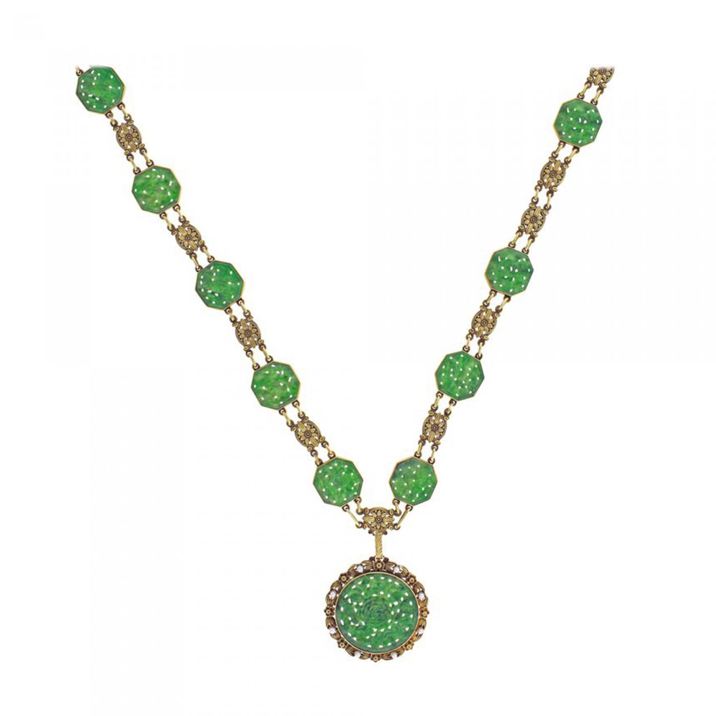 Tiffany & Co. - Tiffany & Co. Art Nouveau Jade Sautoir Necklace Bracelet