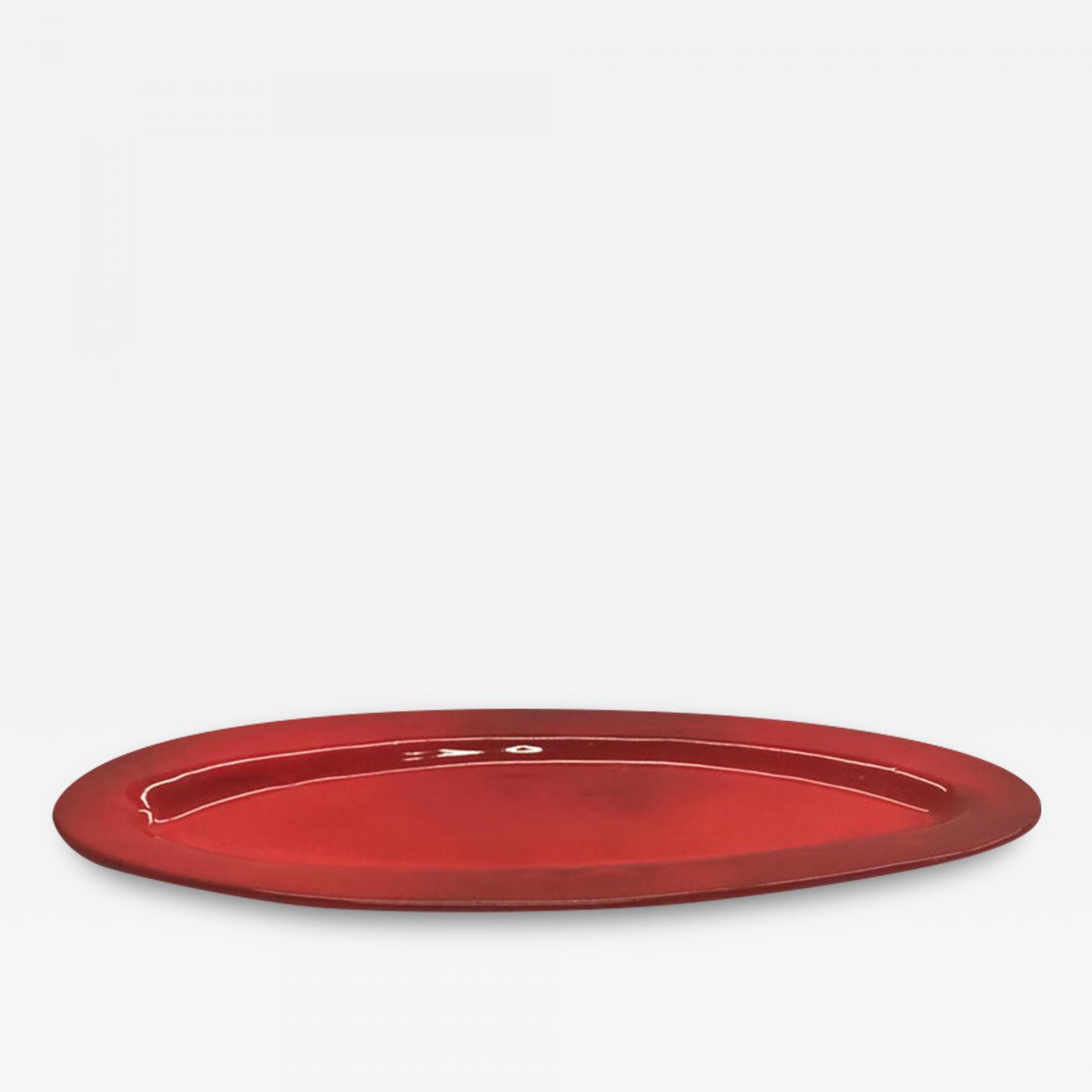 Large French Midcentury Oval Red Ceramic Serving Platter by Voltz