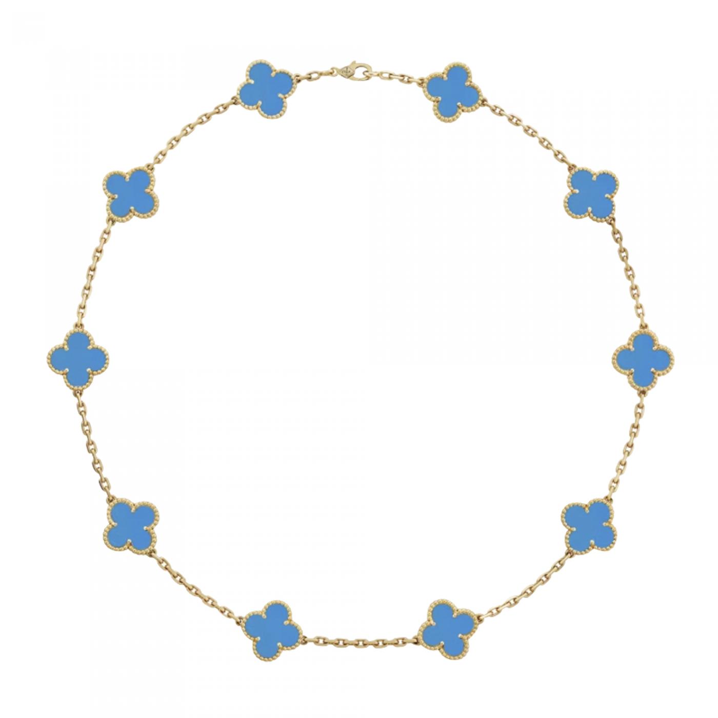 Van Cleef & Arpels Vintage Alhambra Pendant Necklace 18k Yellow Gold And  Blue Sevres Porcelain With