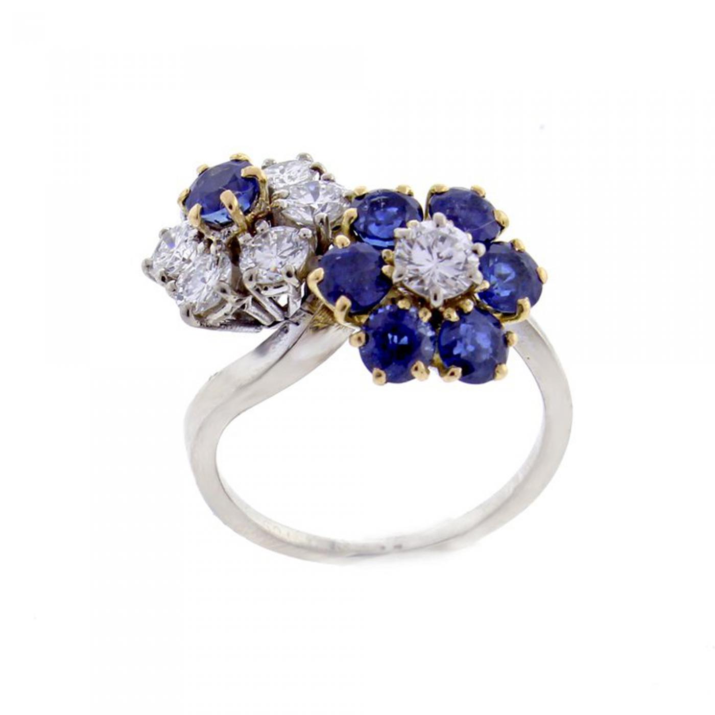 Sapphire Double Flower Yellow Gold Ring