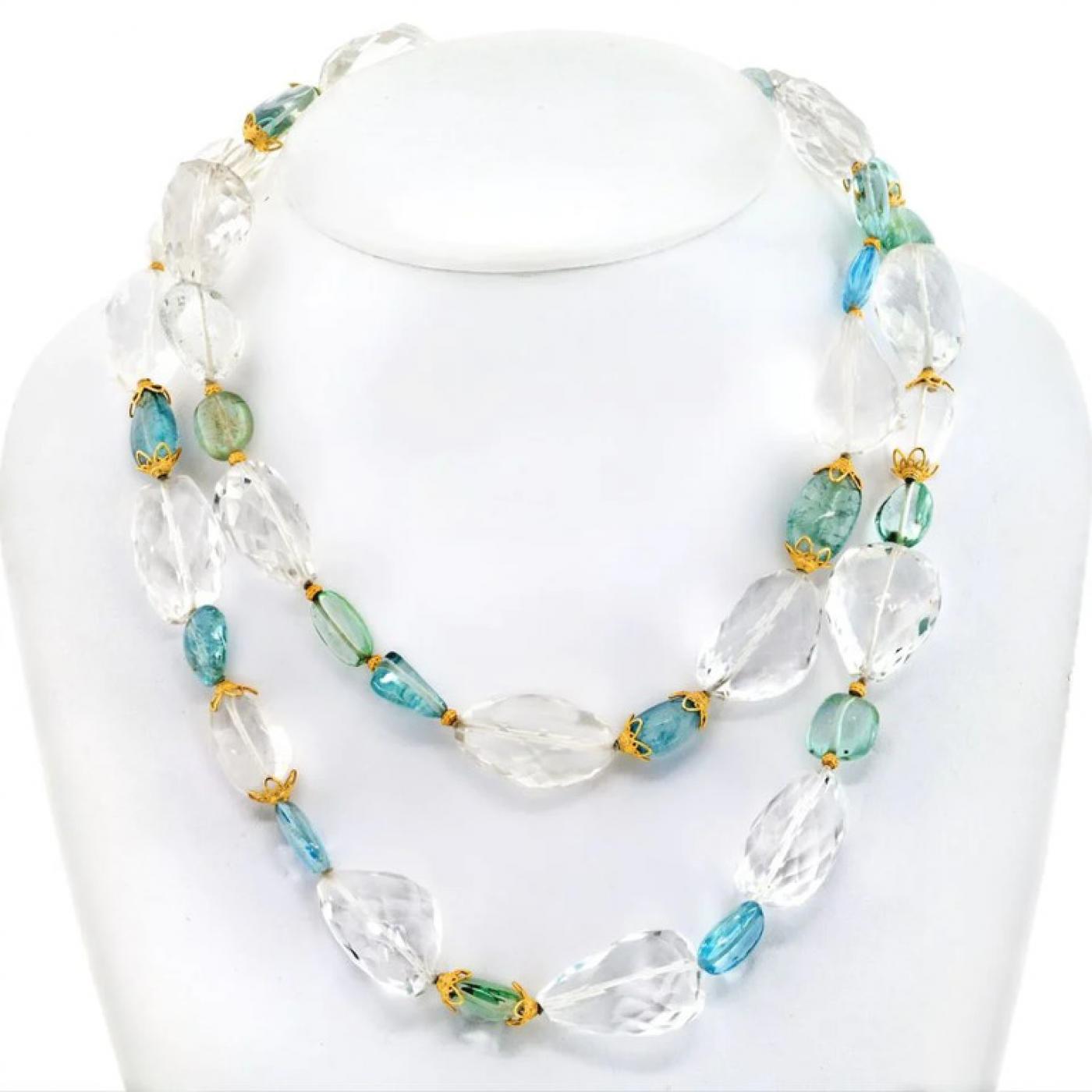 Verdura - VERDURA 18K YELLOW GOLD AQUAMARINE AND ROCK CRYSTAL ...