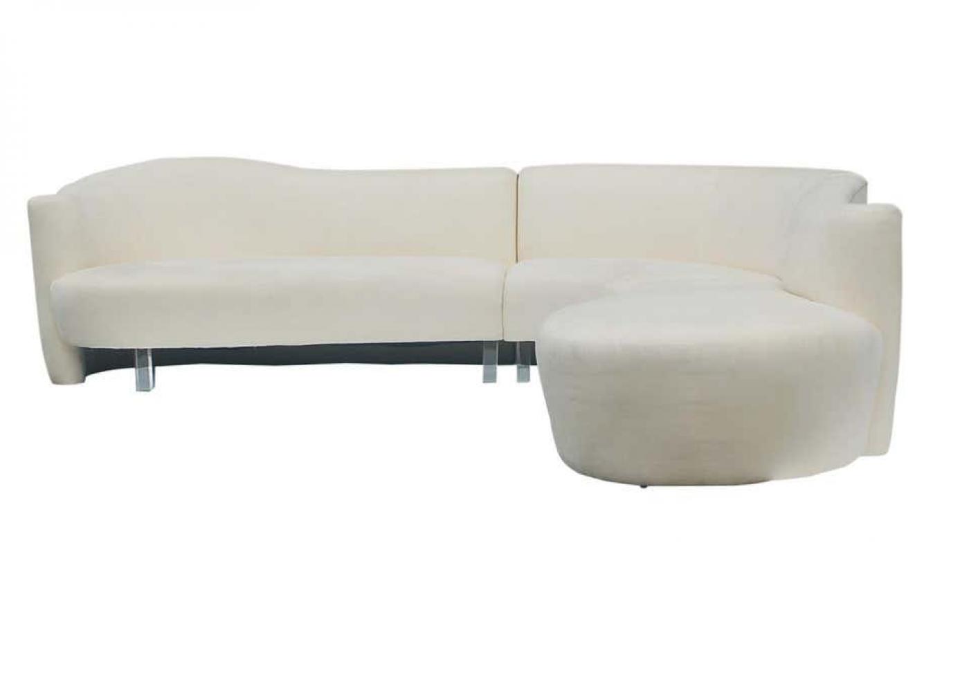 Weiman MidCentury Modern White Serpentine Sectional Sofa by Weiman