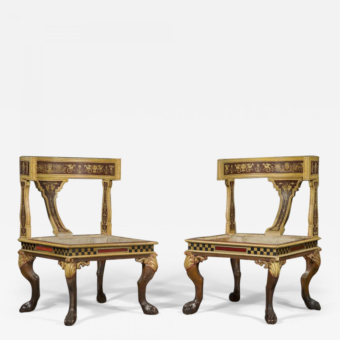 Pair of 19th Century Continental Painted Klismos Chairs