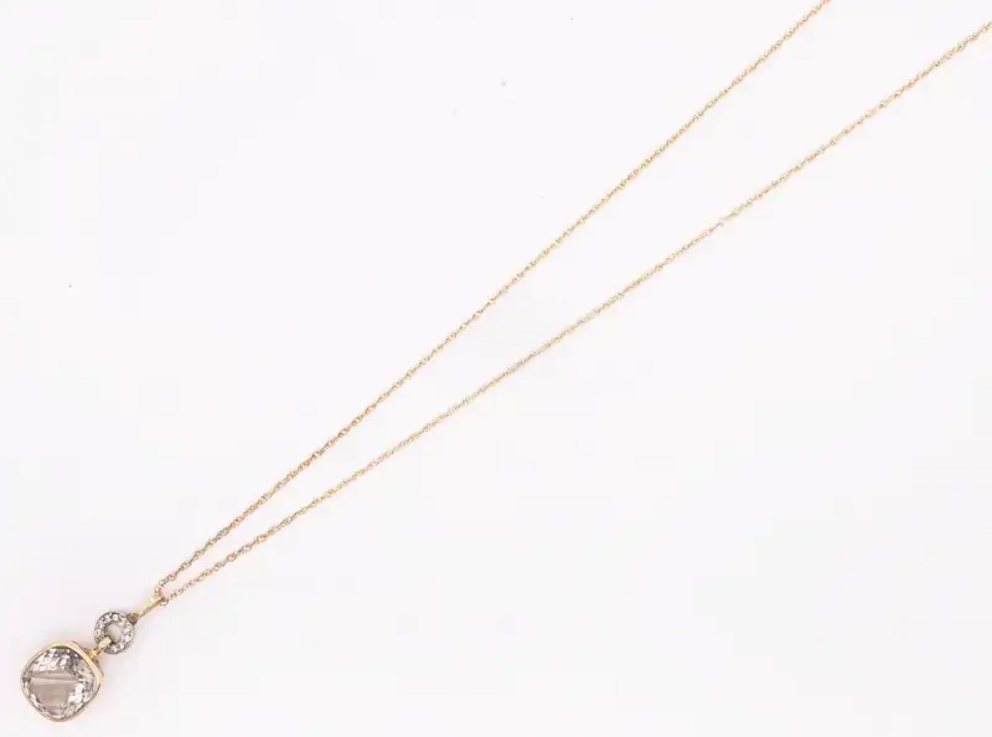 14 Karat Gold Necklace with Round Sapphire and Diamond Pendant