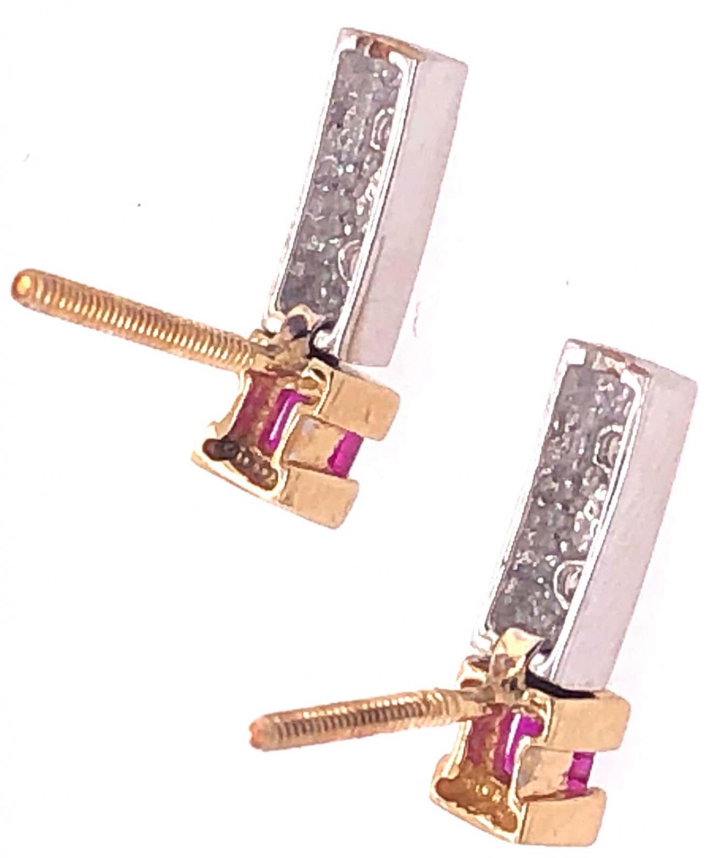 14 Karat White and Yellow Gold Screw Back Ruby Earrings with Diamonds