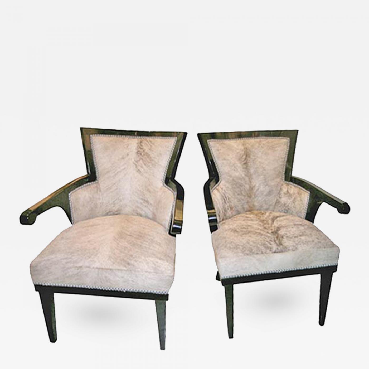 Andre Groult Pair Of Black Lacquer Cowhide Club Chairs Andre