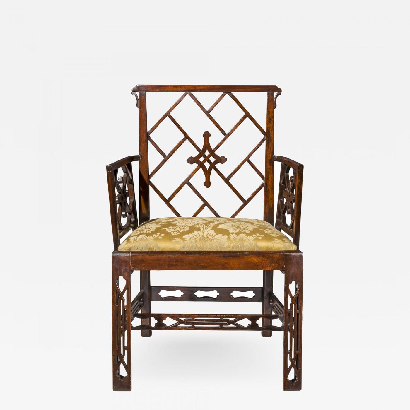 18th Century Chinese Chippendale Cockpen Armchair Desk Chair