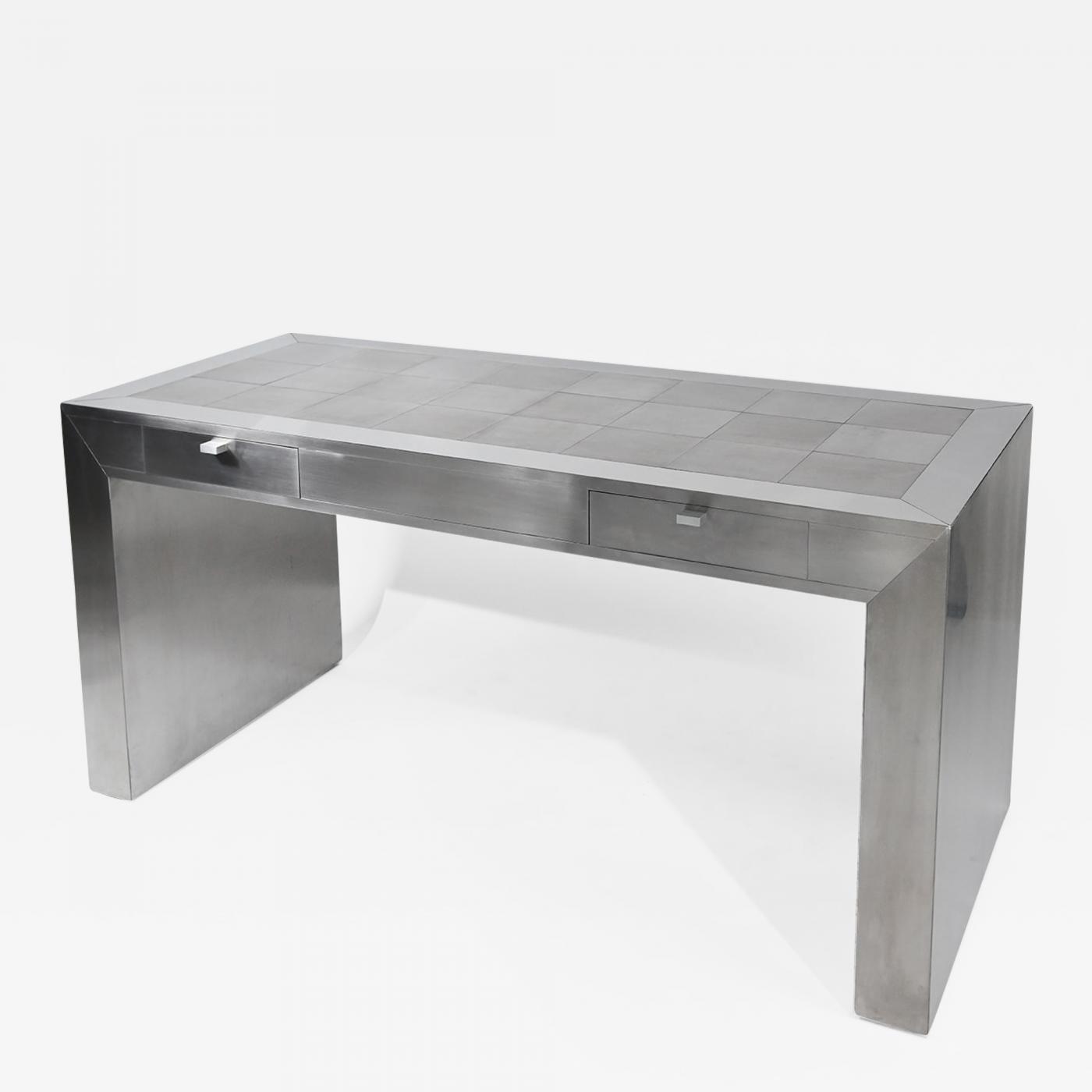 Francoise See Checked Top Two Drawer Stainless Steel Desk By