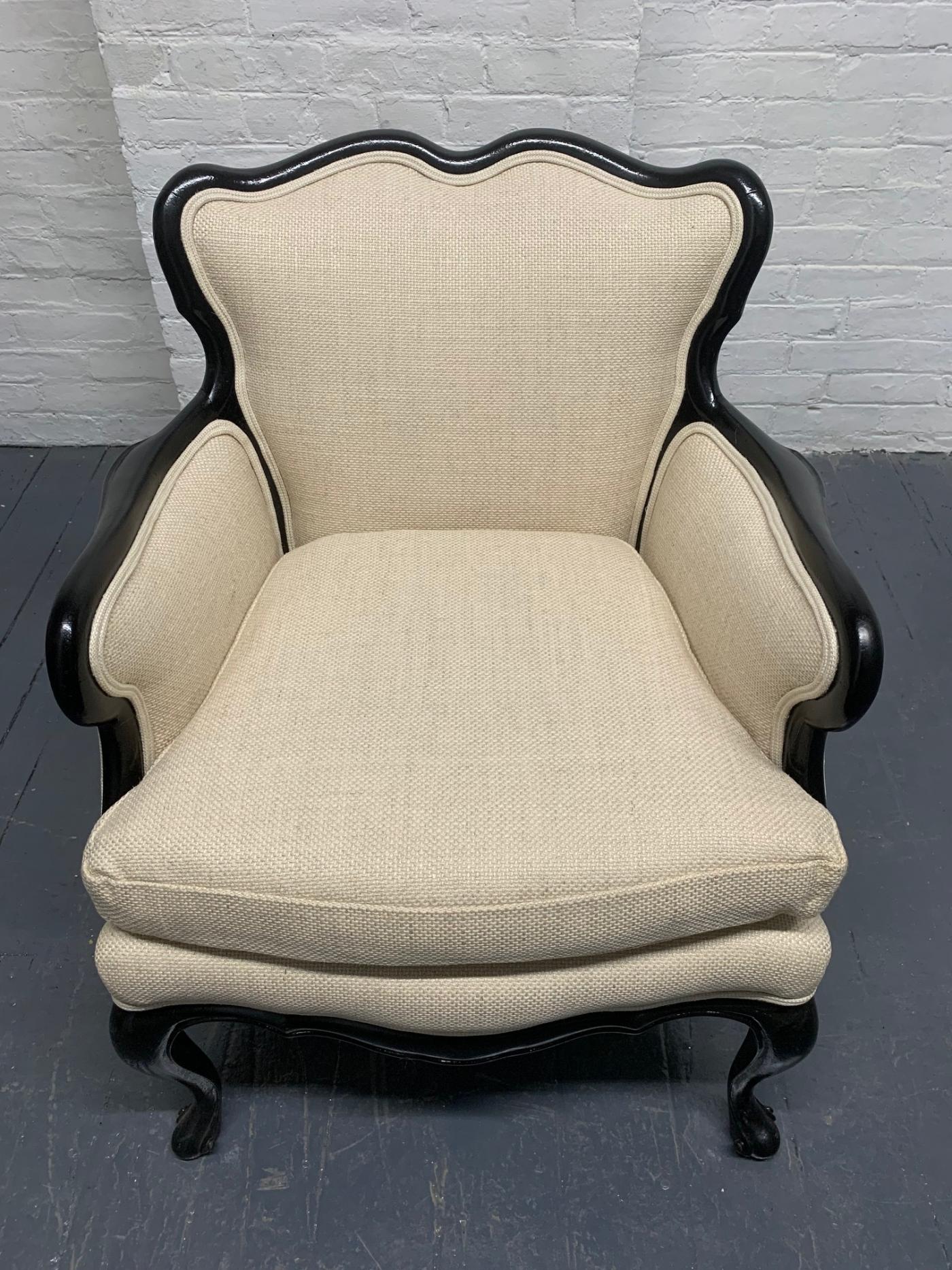 Pair French Antique Style Lounge Chairs in Linen