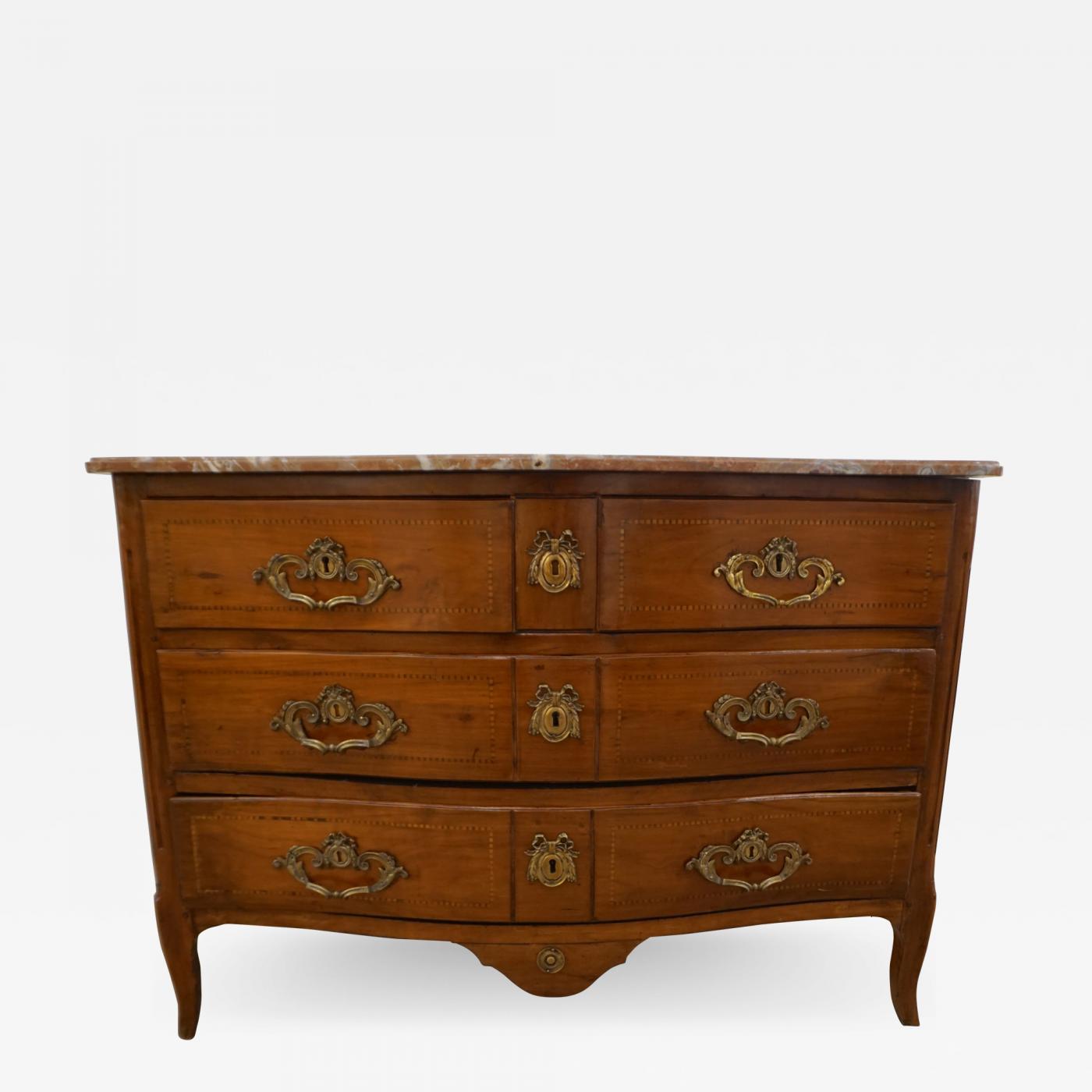 1770s Bow Front French Provincial Marquetry Commode In Solid