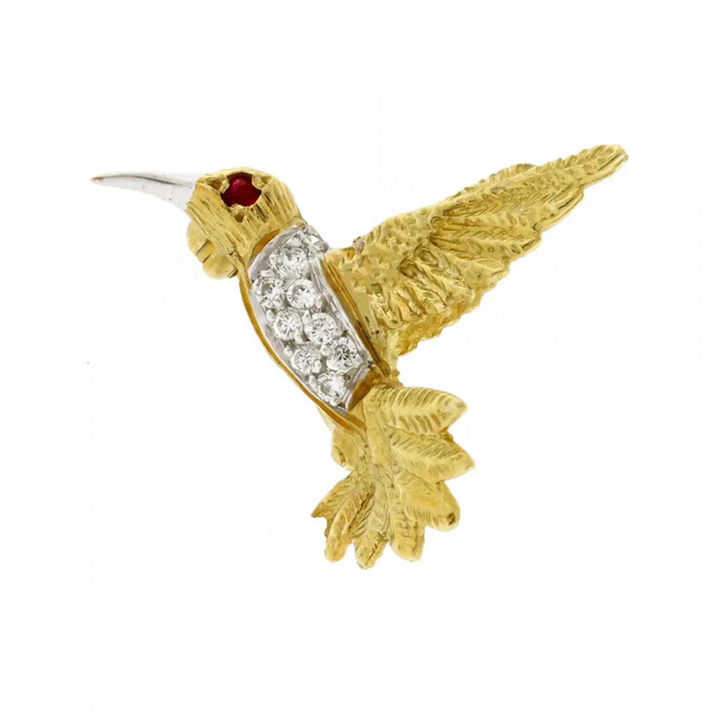 18KT GOLD HUMMINGBIRD BROOCH