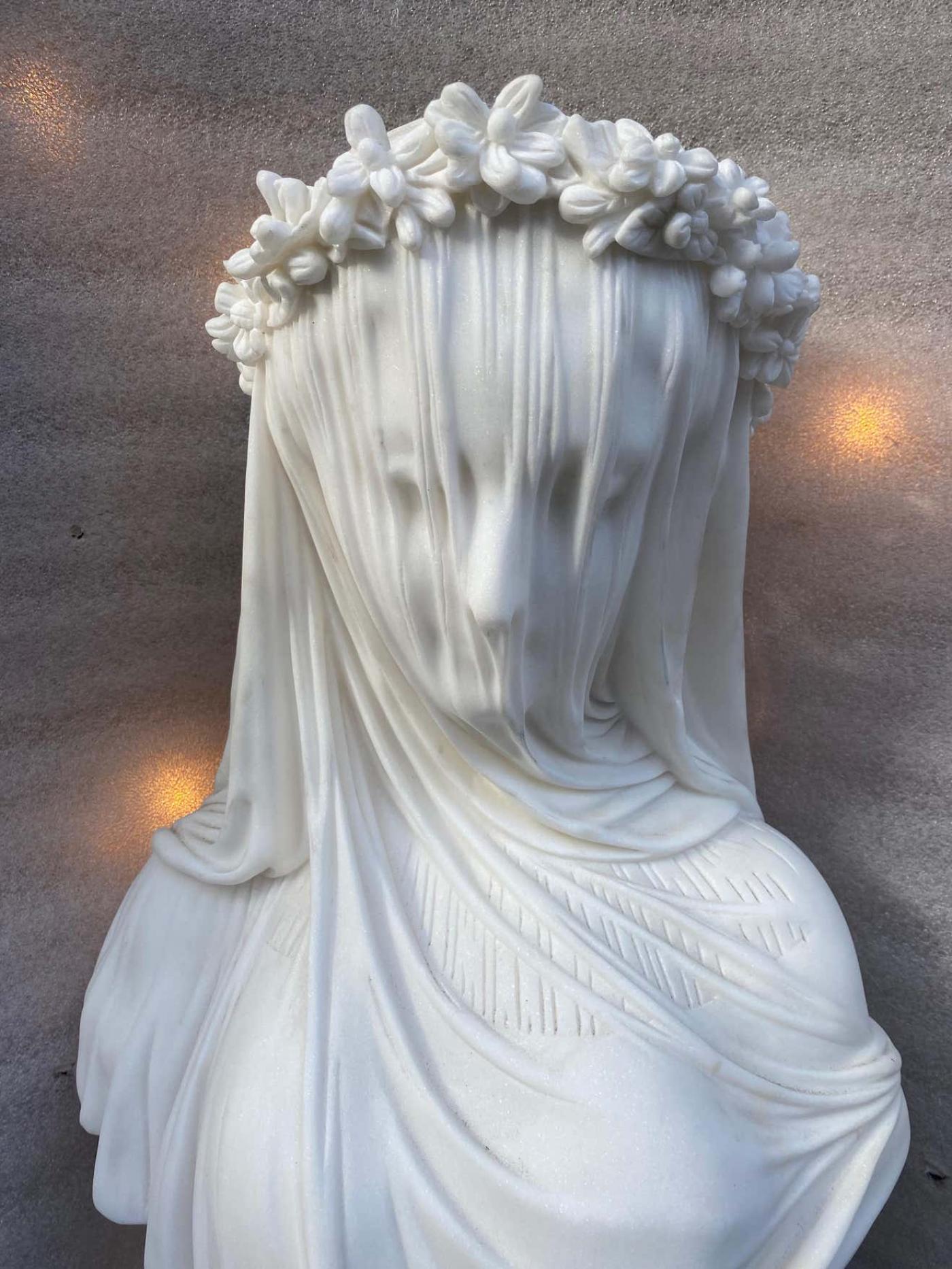 1900/1920 Neapolitan Carrara Marble Bust of Bride with Veil