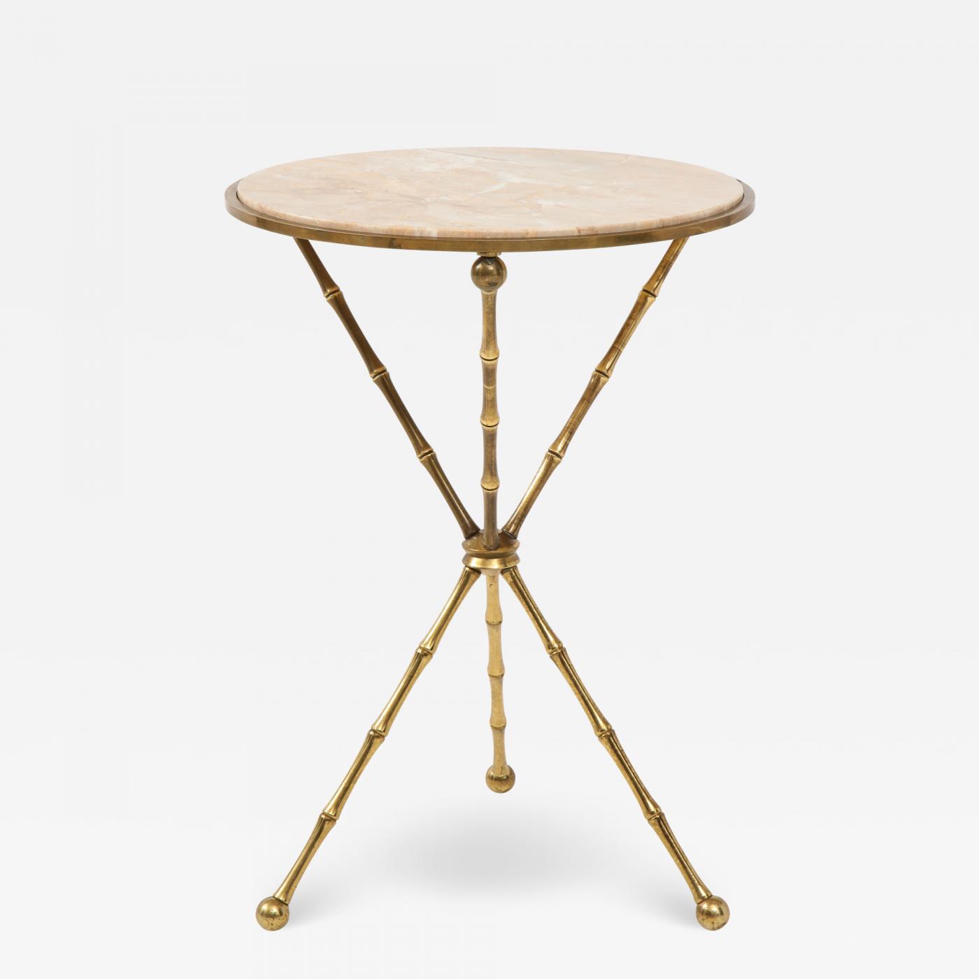 1950's Faux Bamboo Solid Brass Tripod Side Table