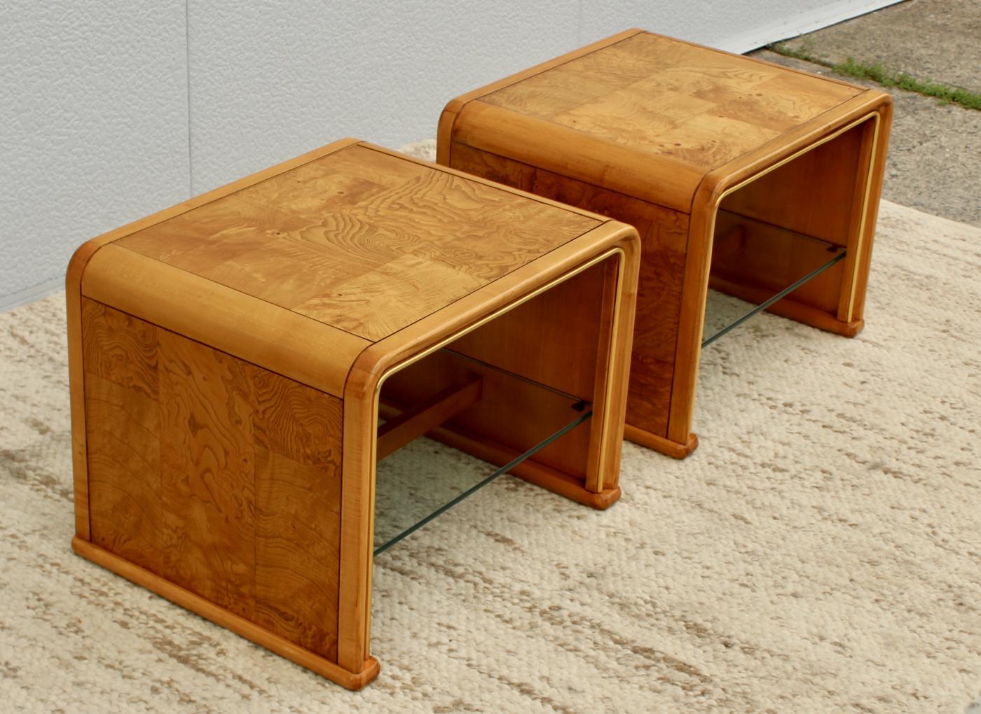 1970's MidCentury Modern Burlwood Waterfall End Tables