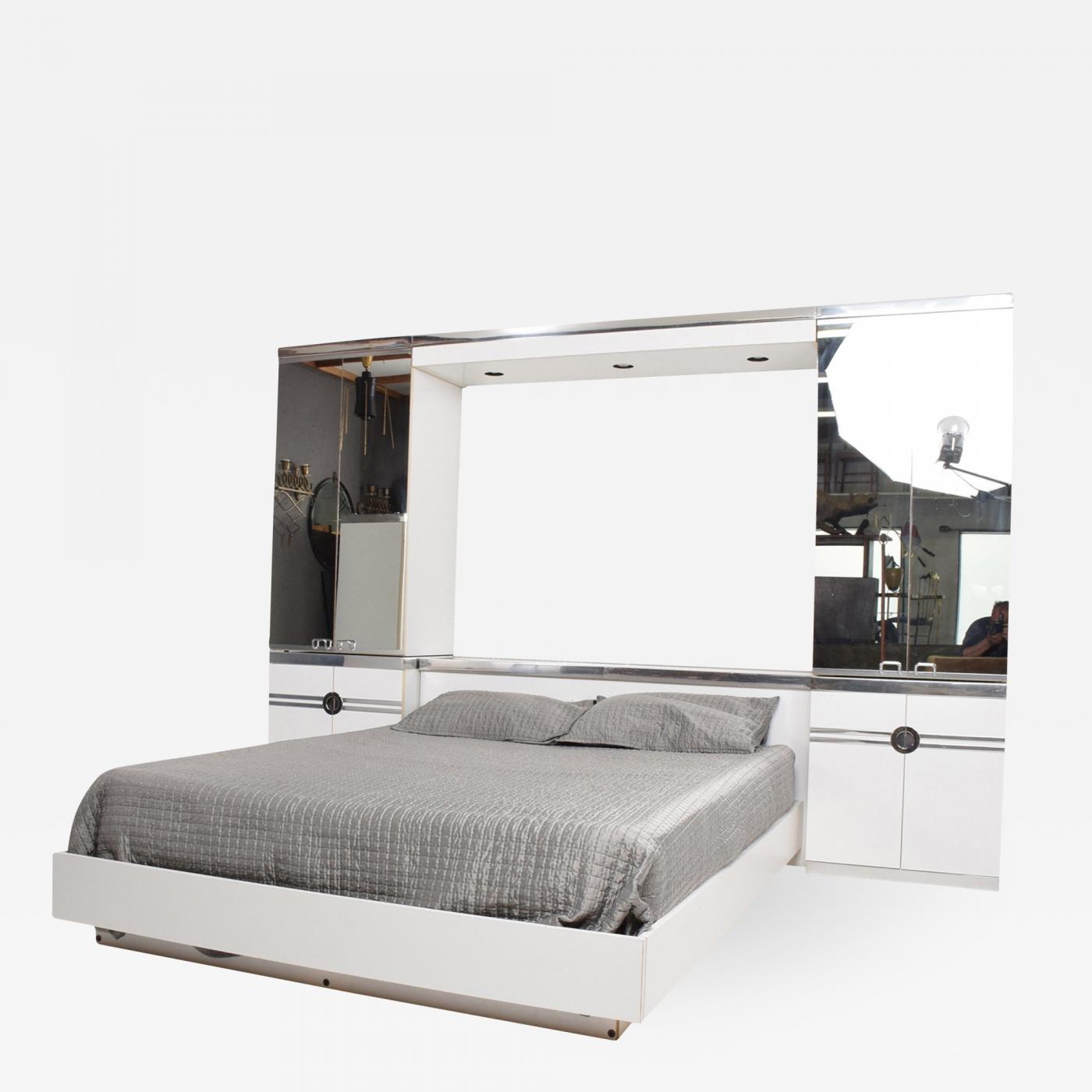 Home is where your bed is! 1970s french designer pierre cardin mirrored bedroom set ensemble white chrome