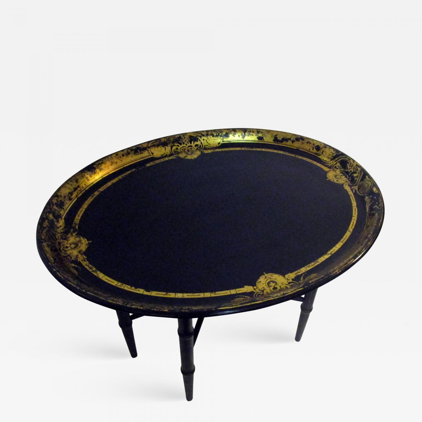 19th Century Black Oval English Papier Mâché Tray Coffee Table Listings Furniture Tables Coffee