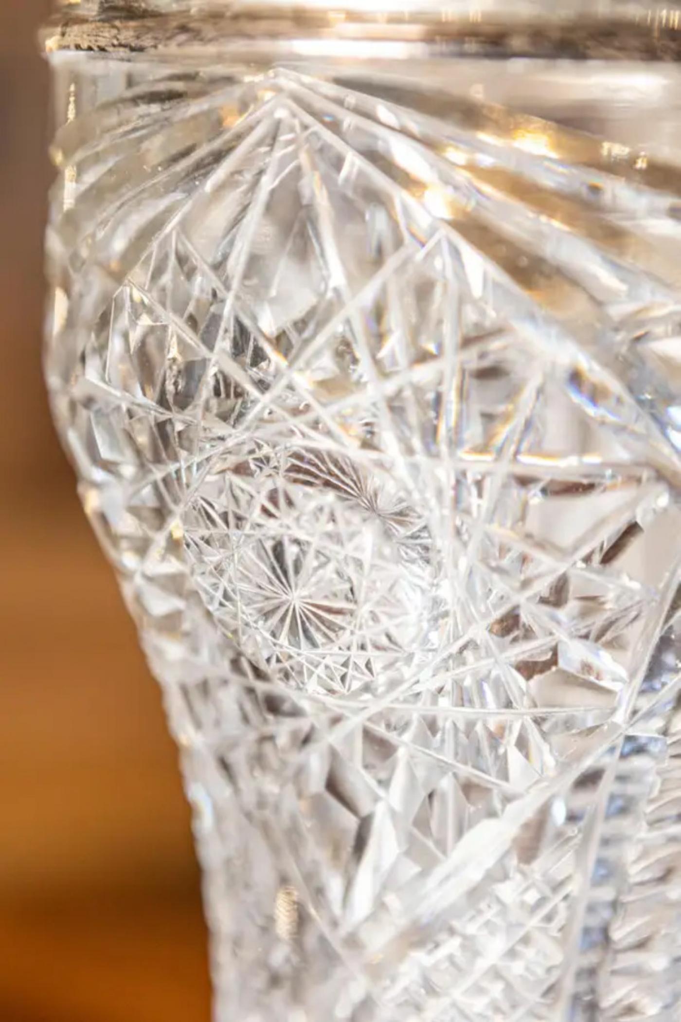 19th Century English Cut Crystal Vase with Sterling Silver Rim